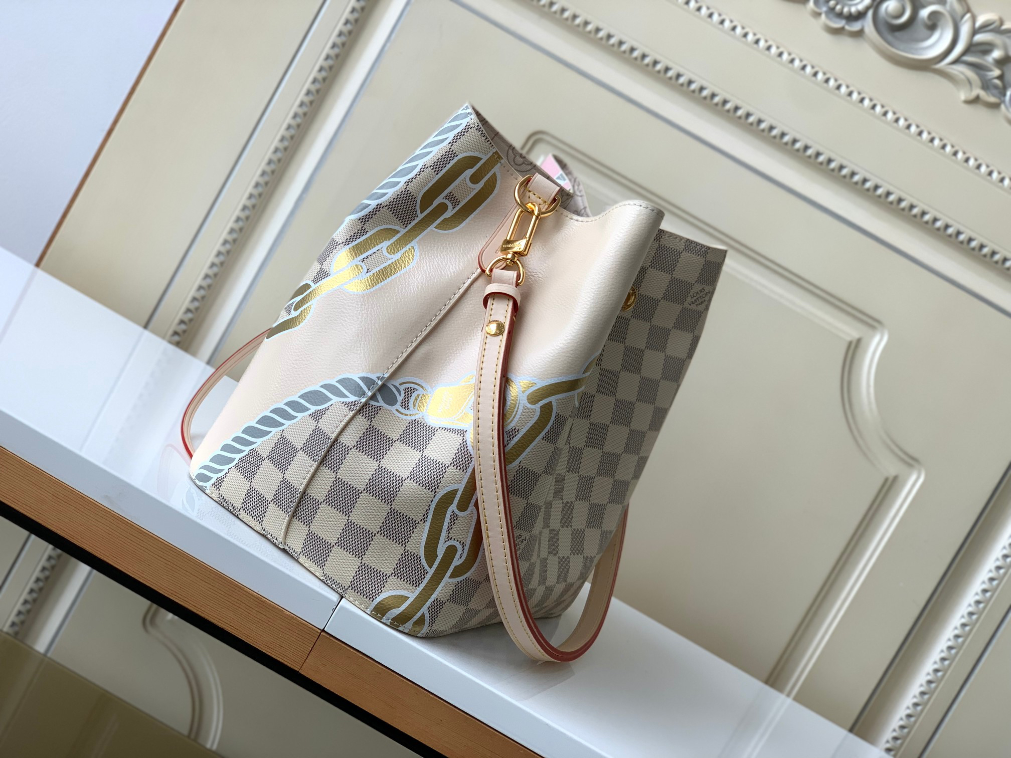 Louis Vuitton Neverfull White Checkerboard Printed Leather Tote Bag - Image 2
