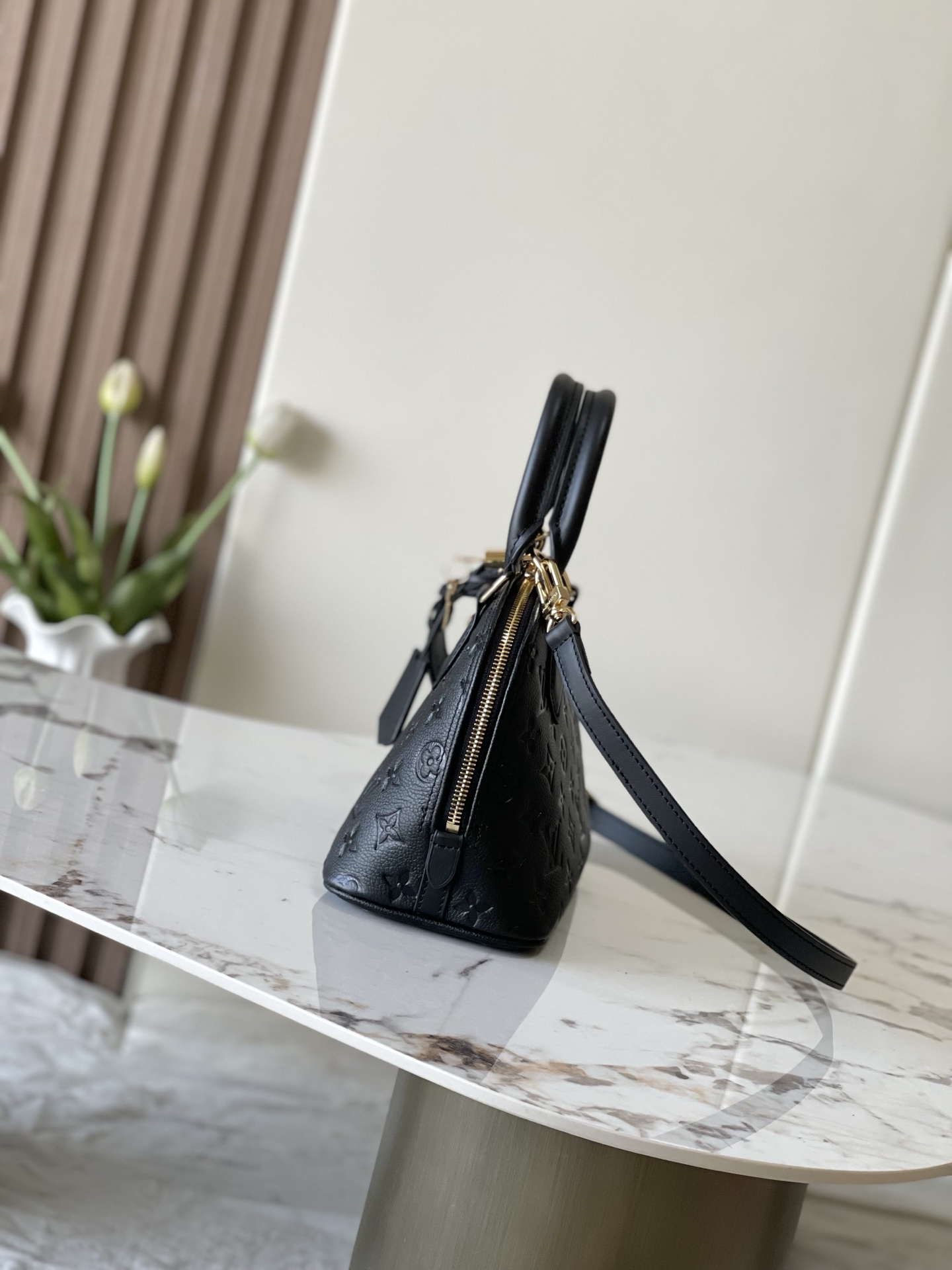 Alma BB Handbag in Black Embossed Leather - Image 2