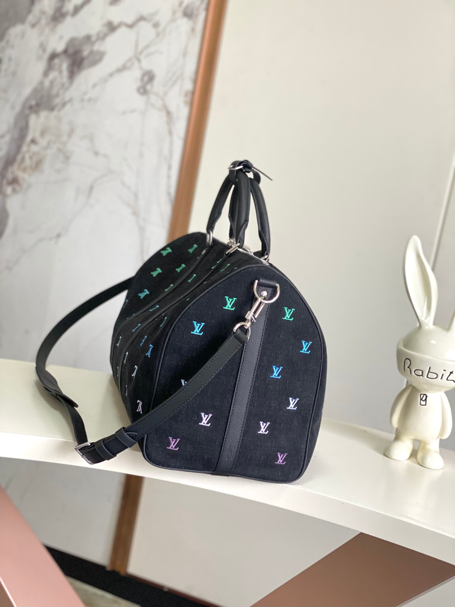 Louis Vuitton Keepall Bandoulière 50 Travel Bag M13966 in Black LV Blason Denim - Image 2