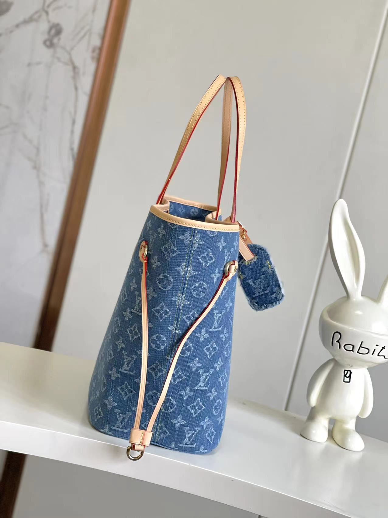 Louis Vuitton Neverfull MM Tote Bag in Blue Monogram Denim - Image 2