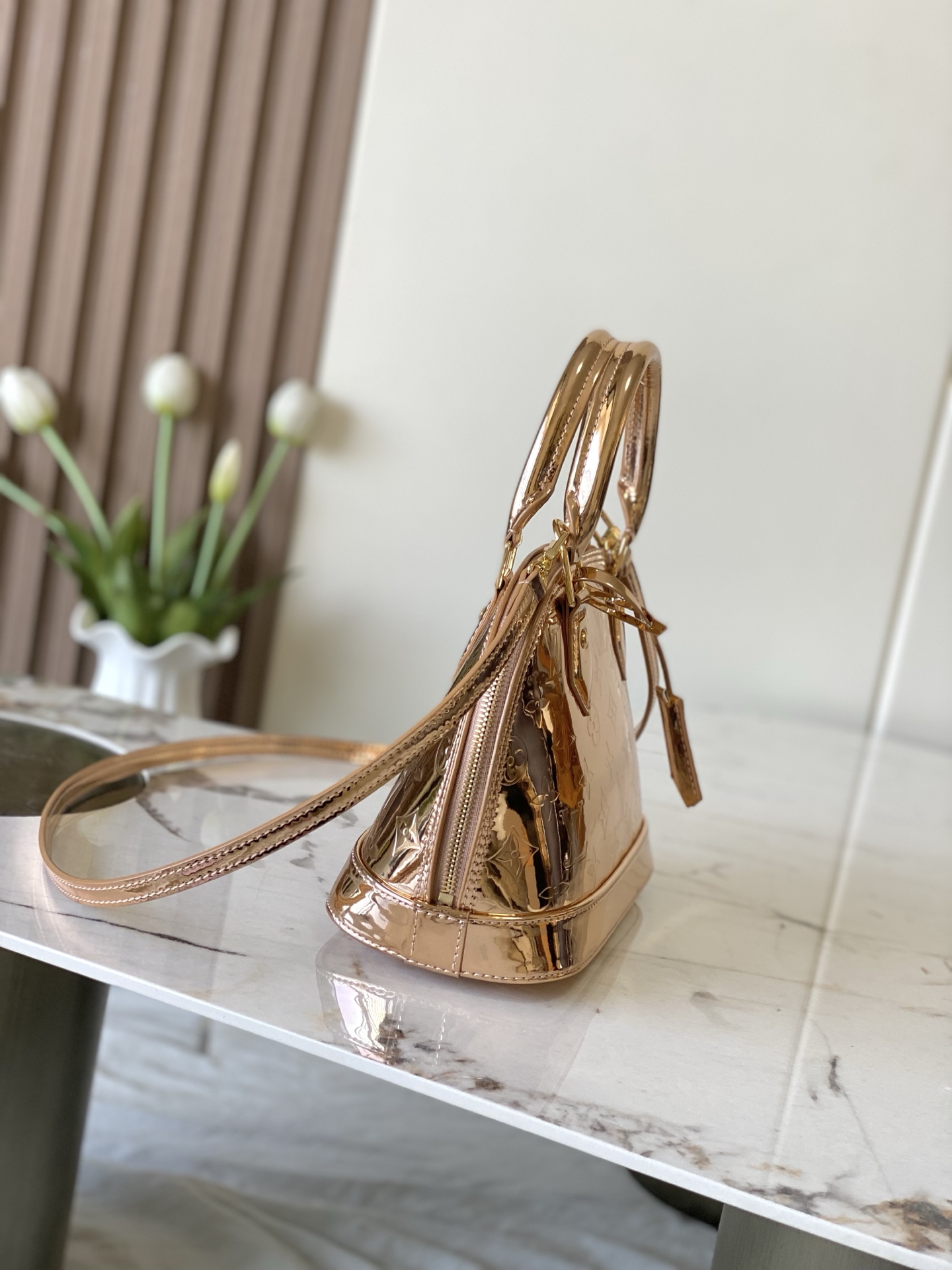 Louis Vuitton Alma BB Handbag in Silver Monogram Miroir - Image 2