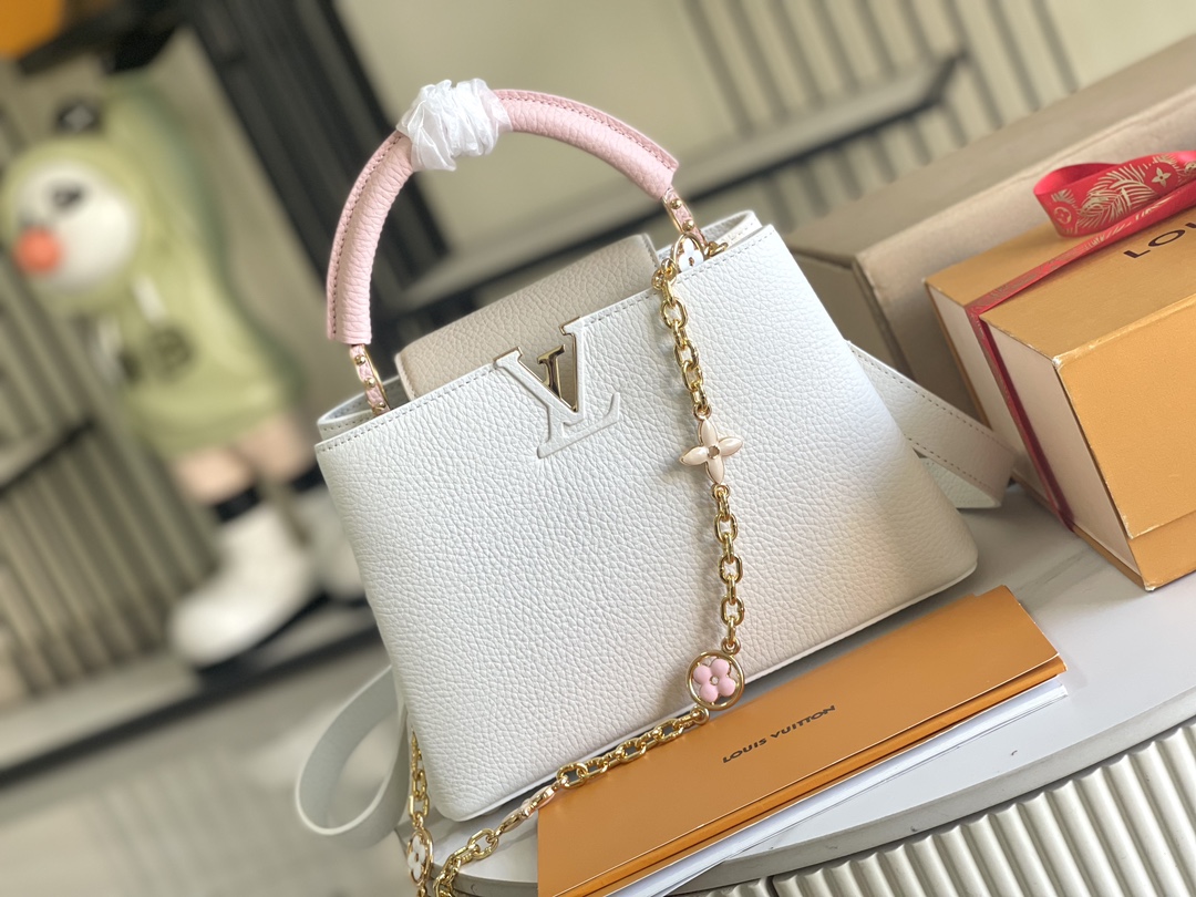 Louis Vuitton Capucines BB Handbag in White Floral Color-Block Taurillon Leather - Image 2