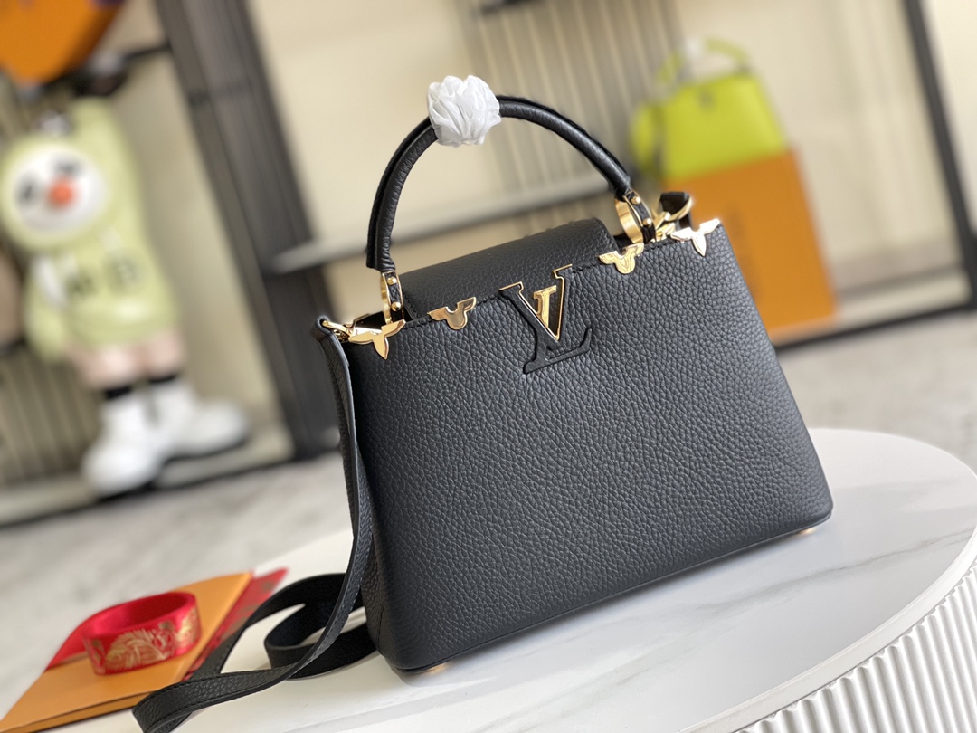 Louis Vuitton Capucines BB Handbag, White Calfskin, Gold-Tone Floral Crown Detail - Image 2