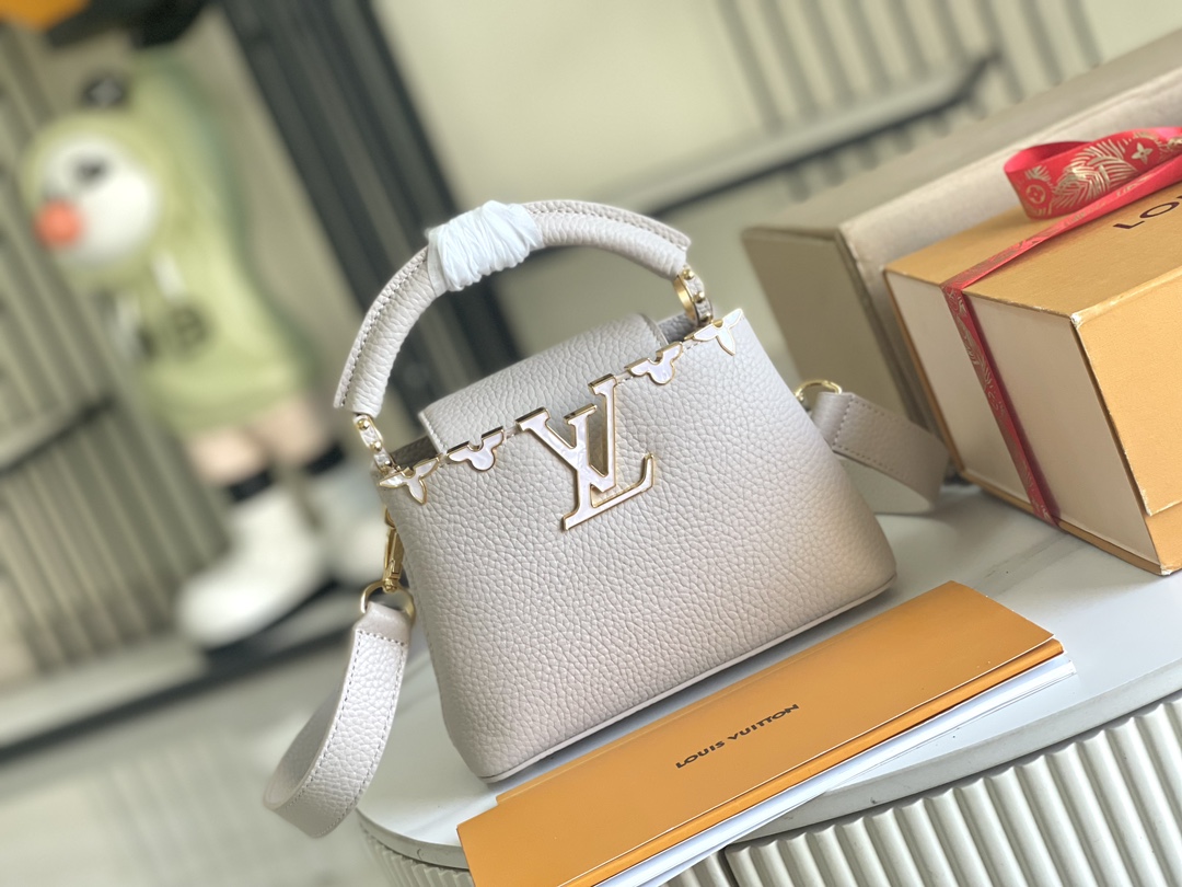 Louis Vuitton Capucines BB Handbag in White Calfskin with Gold-Tone Floral Detail - Image 2