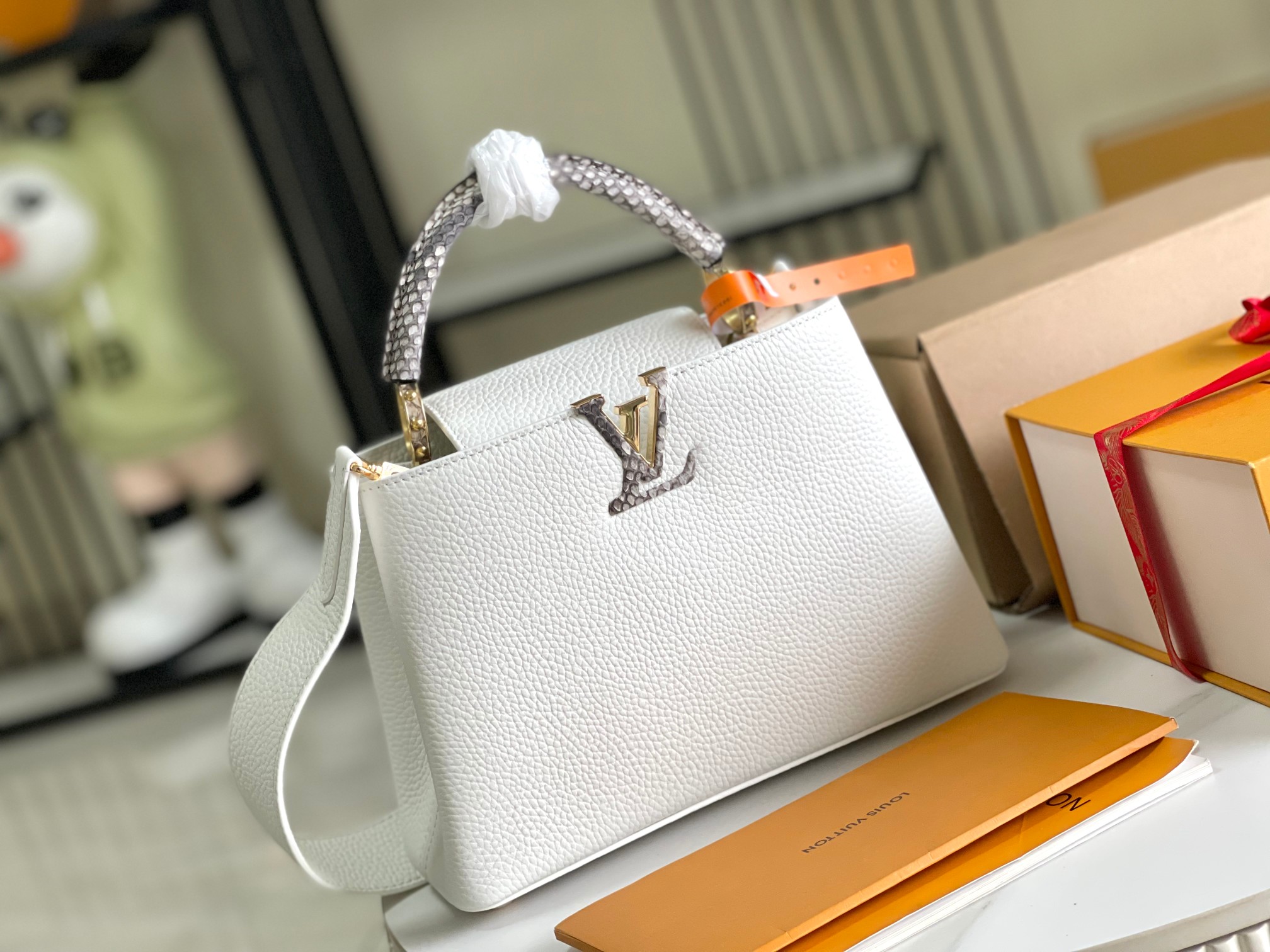 Louis Vuitton Capucines BB Handbag in Taurillon Leather with Python Trim - Image 2
