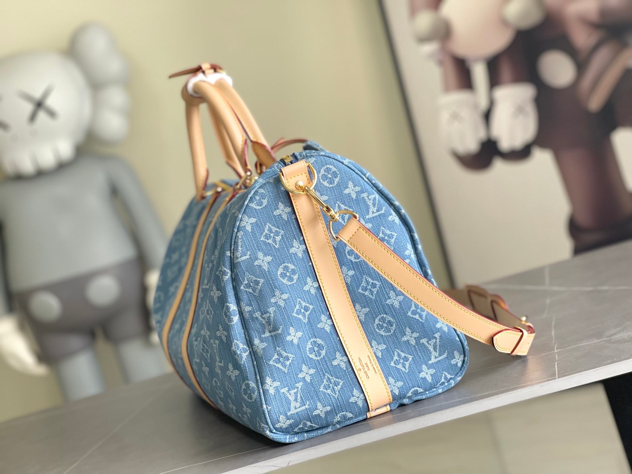 Louis Vuitton Keepall Bandoulière 45 Travel Bag in Light Blue Denim - Image 2