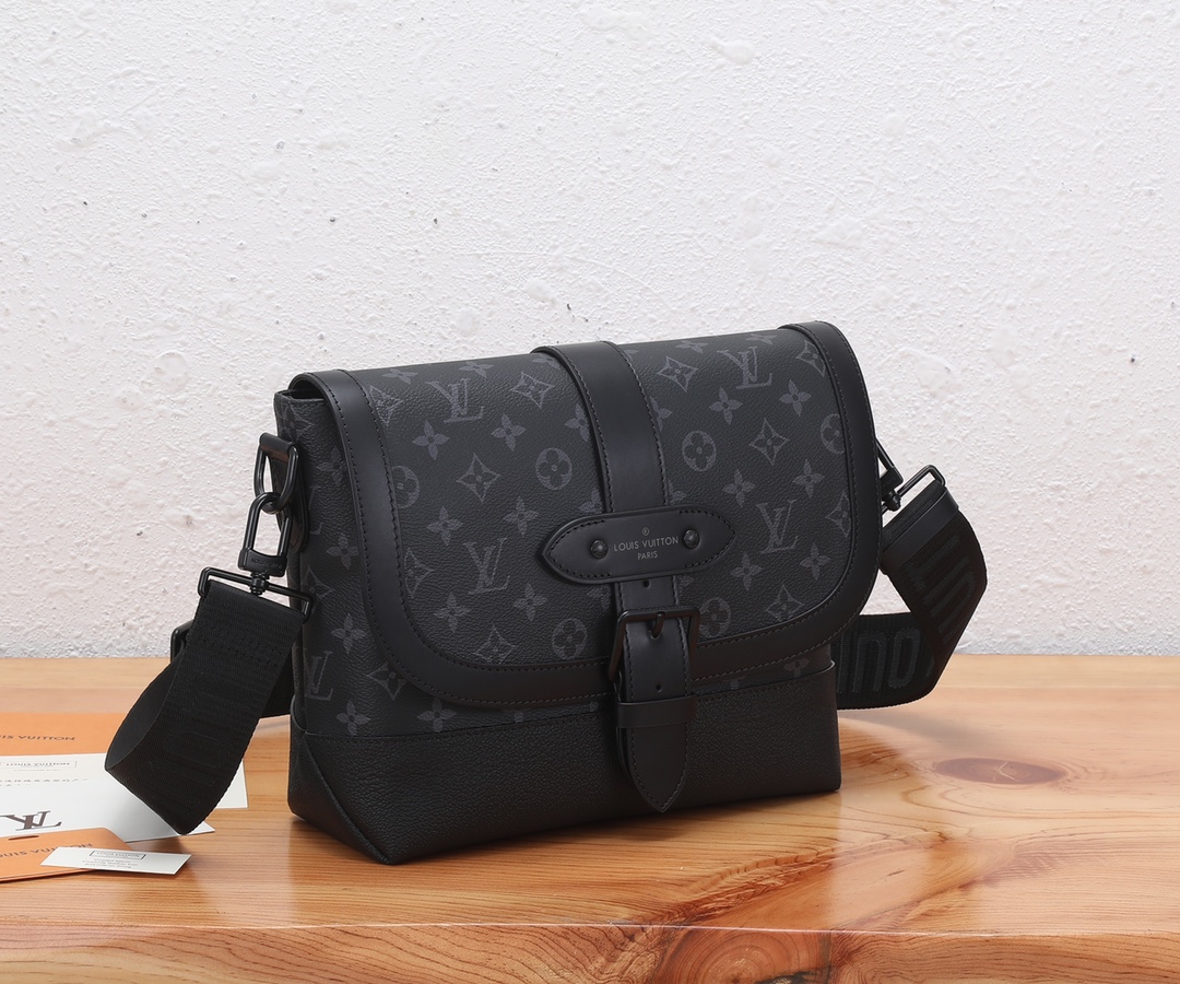 Louis Vuitton Saumur Handbag M45911 in Monogram Eclipse Canvas and Grained Leather - Image 2