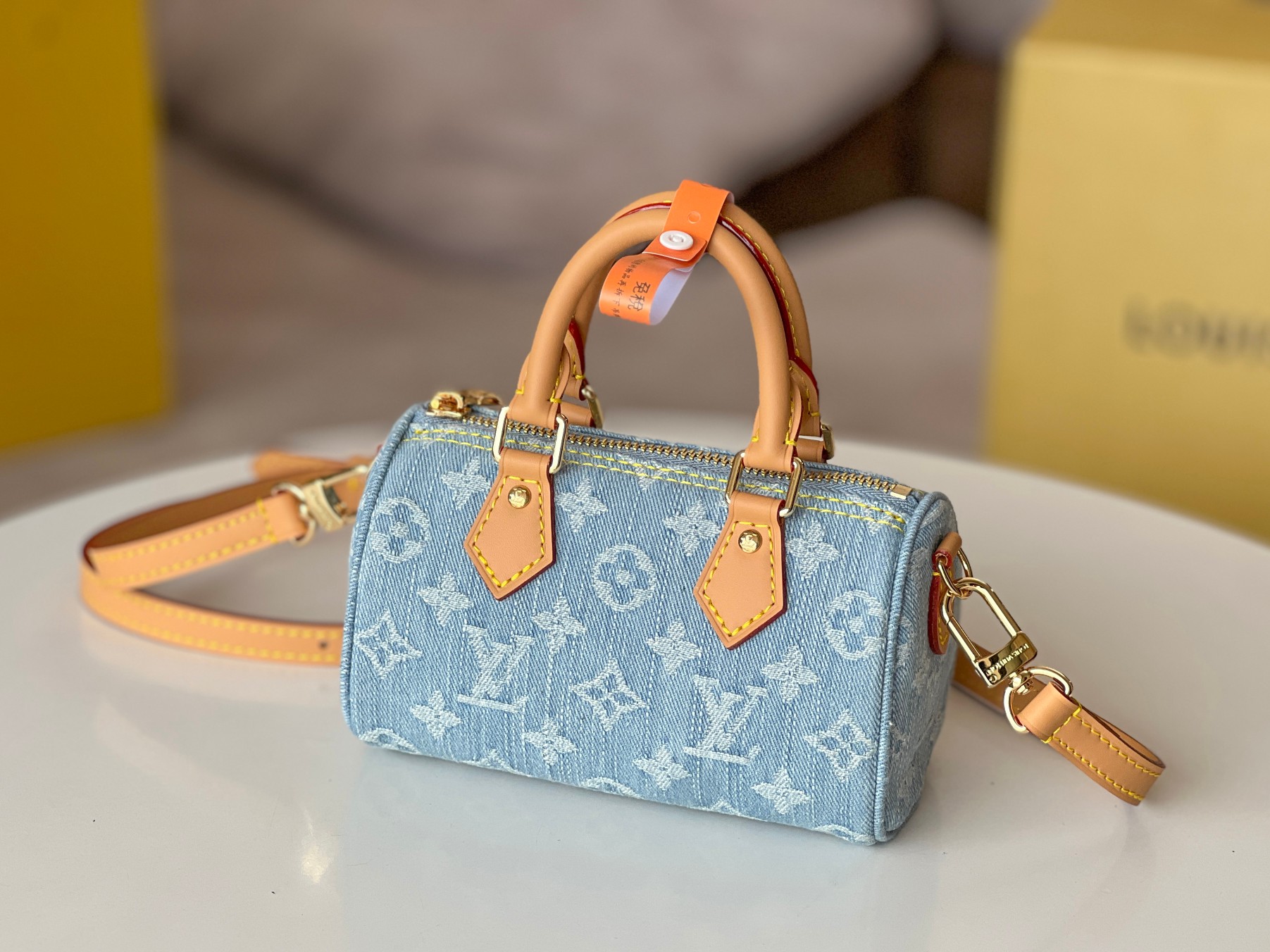 Nano Speedy Handbag in Light Blue Denim - Image 2