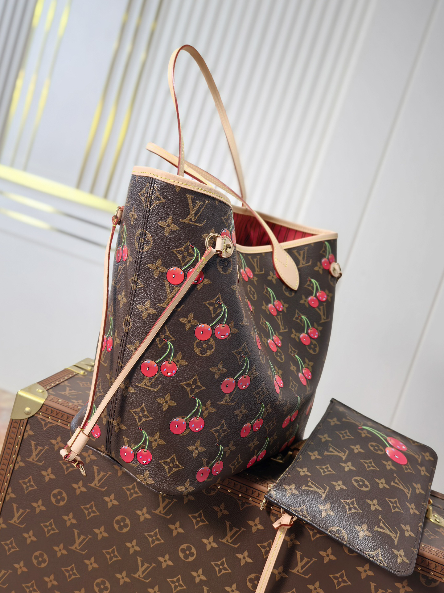 Louis Vuitton Neverfull MM Cherry Monogram Tote Bag - Image 2