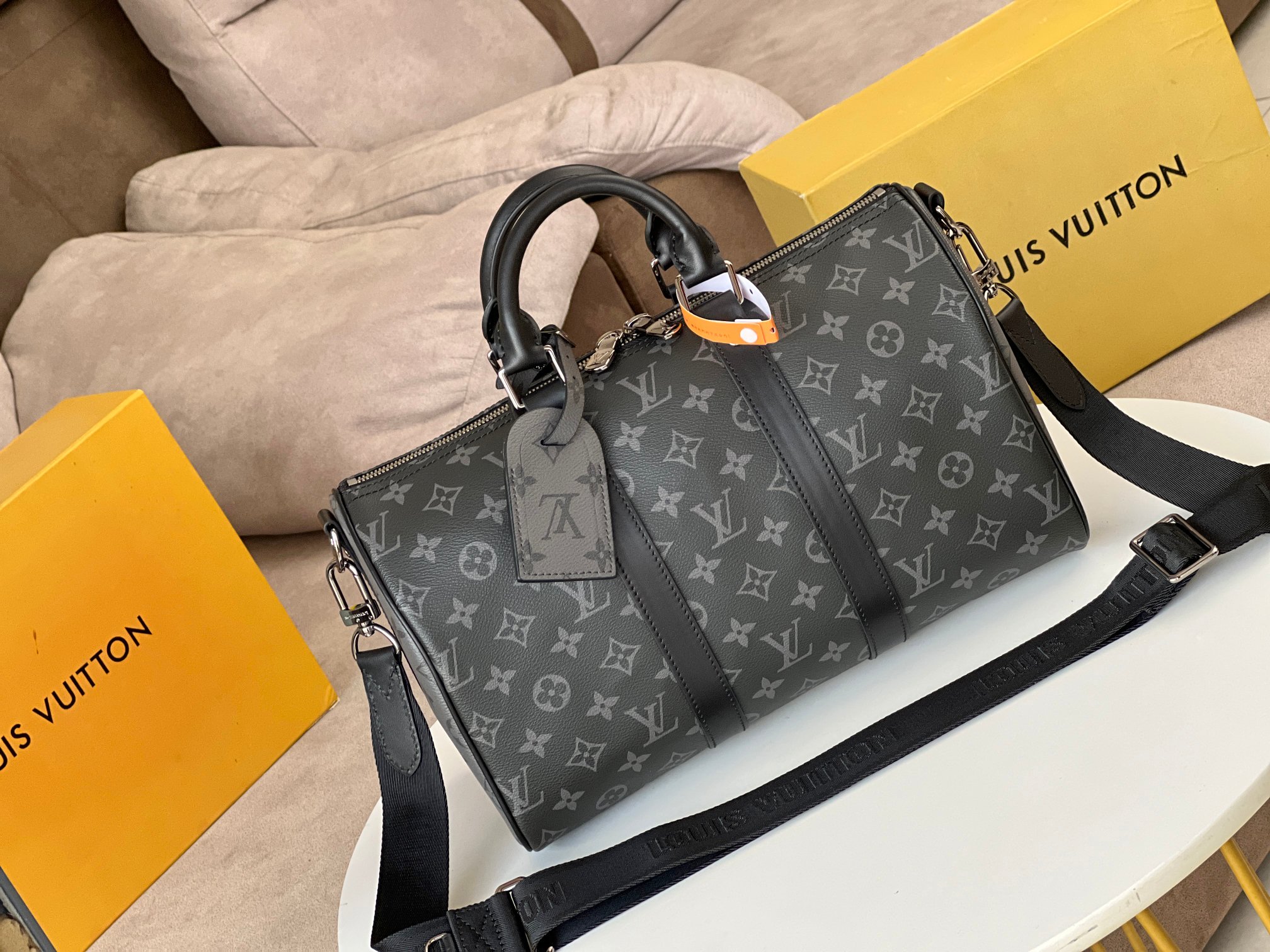 Louis Vuitton Keepall 35 Travel Bag in Monogram Eclipse Canvas - Image 2
