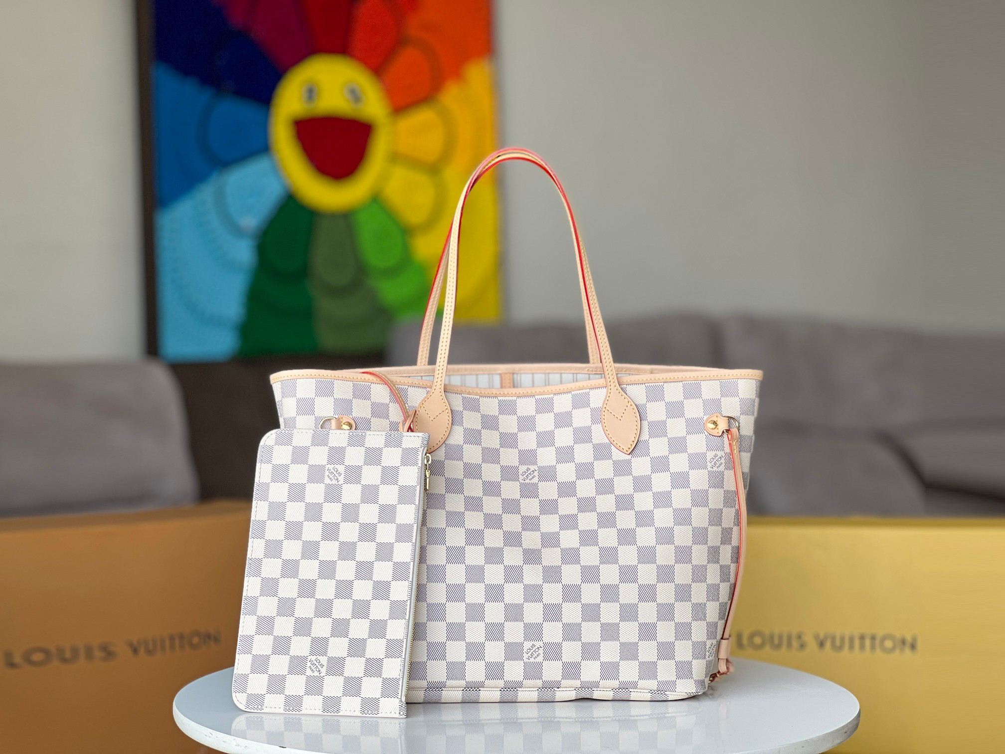 Louis Vuitton Neverfull Classic Shopping Tote with Removable Zipper Pouch - Image 2