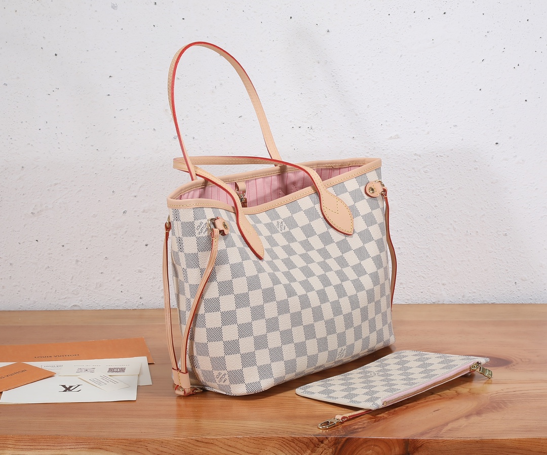 Neverfull Small Handbag in Damier Azur Canvas - Image 2