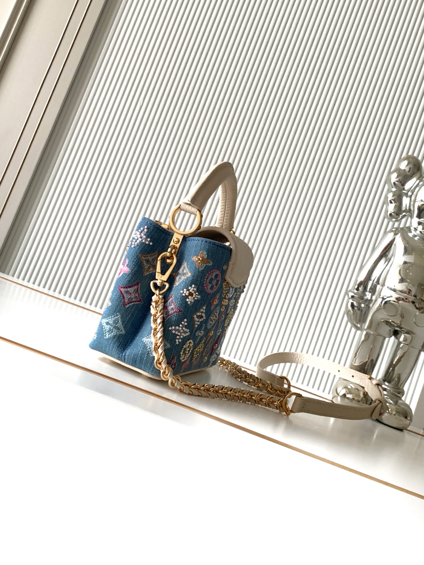 Louis Vuitton Capucines Mini Handbag in Embroidered Monogram Denim - Image 2