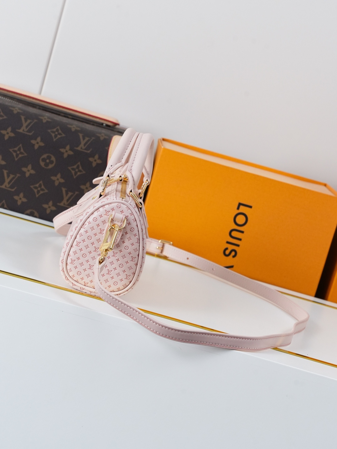 Louis Vuitton Nano Speedy Minigram Handbag in Acorn Brown - Image 2