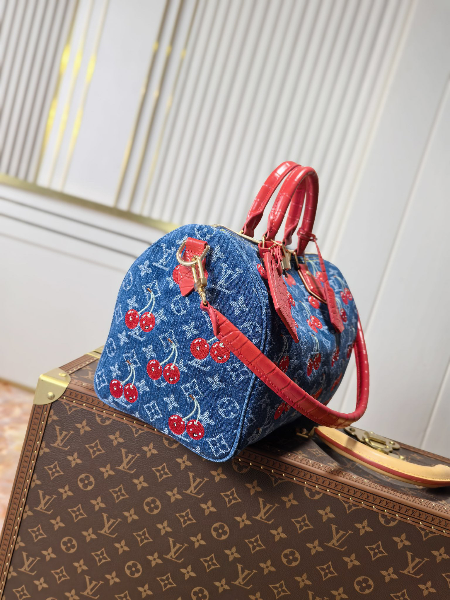 Louis Vuitton x Takashi Murakami Cherry Embroidered Monogram Denim Bag M87627 - Image 2