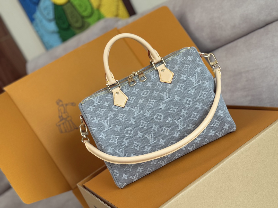 Louis Vuitton Speedy Soft 30 Denim Handbag - Image 2