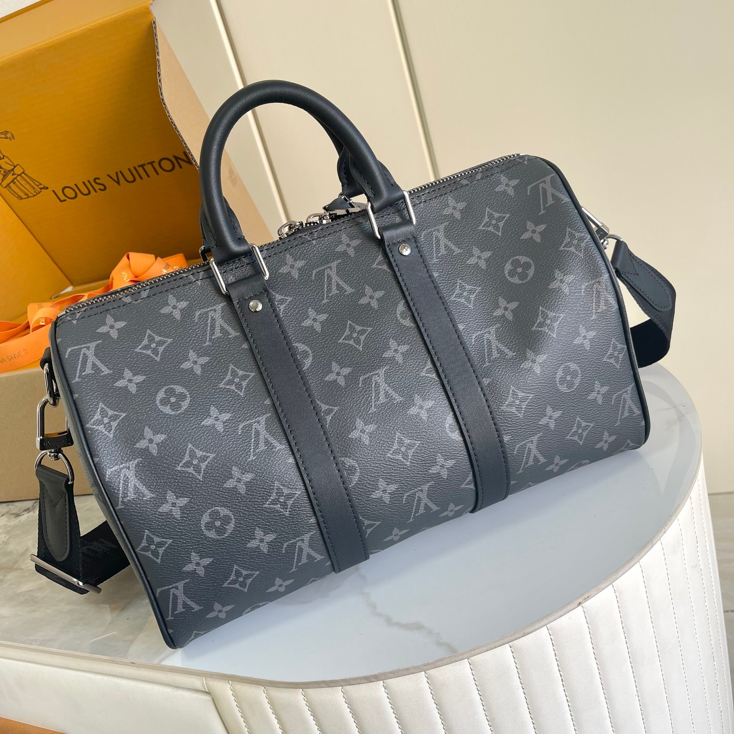 Louis Vuitton Keepall Bandouliere 35 Monogram Eclipse Travel Bag - Image 2