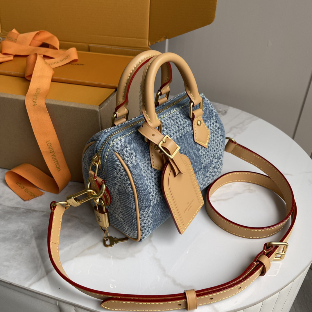 Louis Vuitton Speedy 18 Bandoulière Handbag in Damier Denim 3D Canvas - Image 2