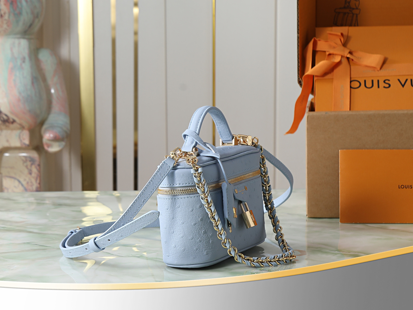 Louis Vuitton N85806 Blue Ostrich-Pattern Leather Crossbody Bag - Image 2