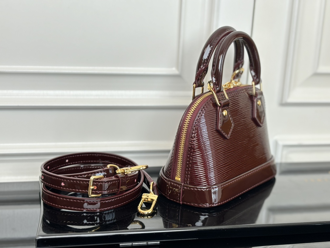 Louis Vuitton Nano Alma Handbag in Glossy Burgundy Epi Leather - Image 2