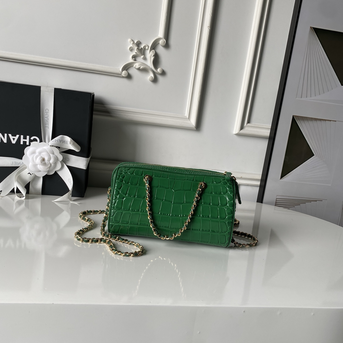 Chanel 26A Crocodile-Pattern Cylindrical Crossbody Bag - Image 2