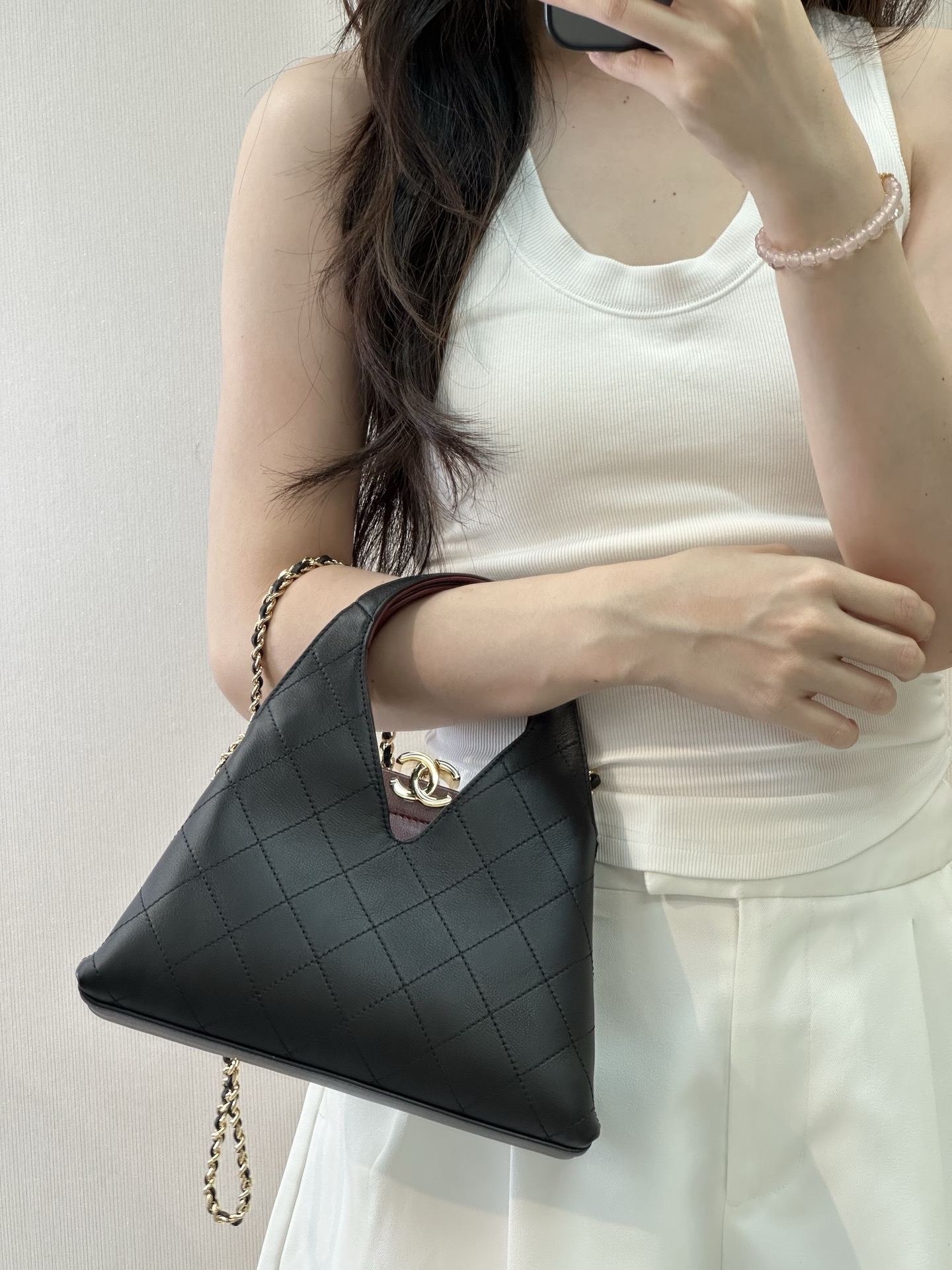 Chanel 26A Black Leather Triangular Hobo Shoulder Bag - Image 2