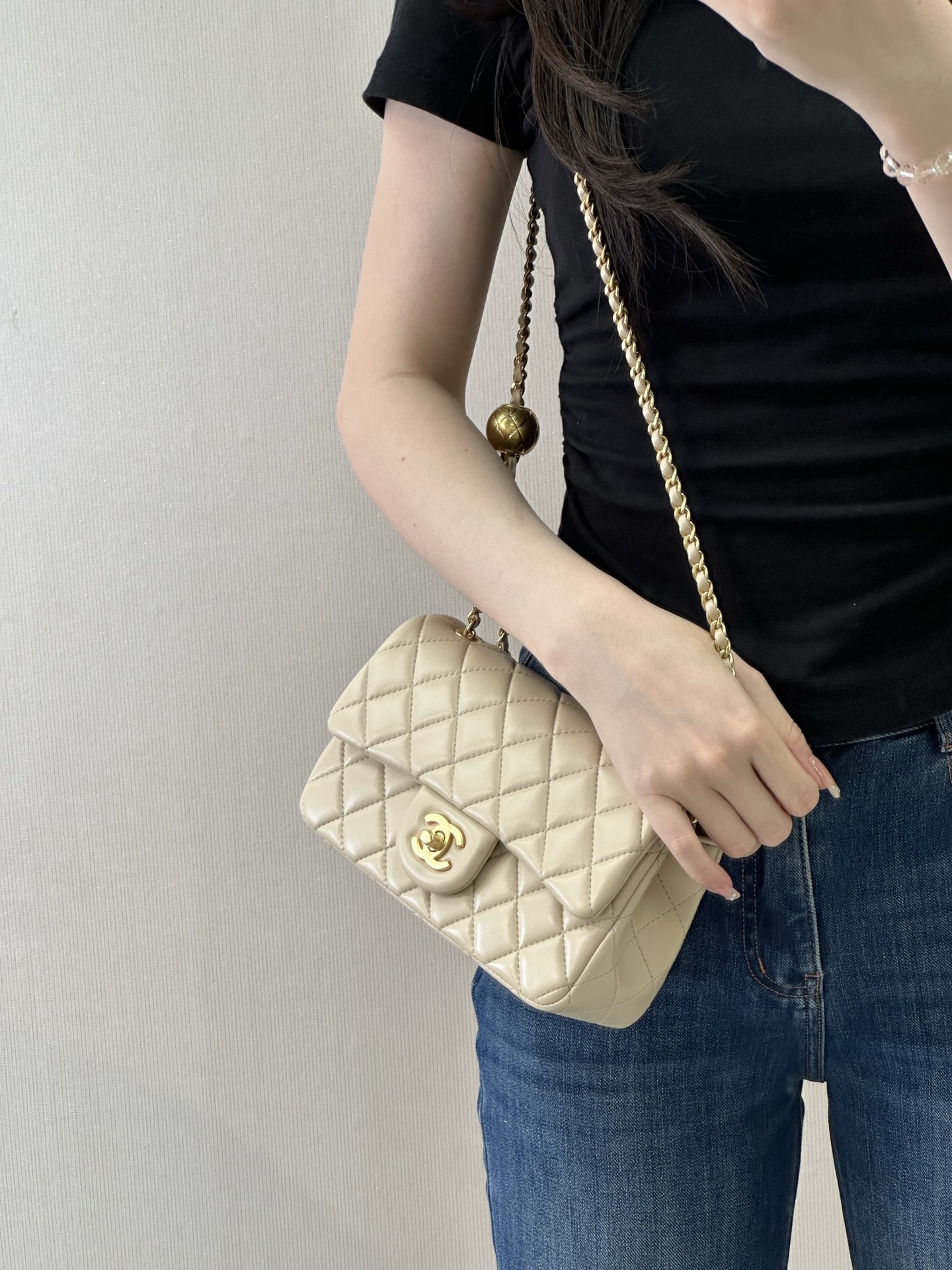 Chanel Quilted Lambskin Chain Shoulder Bag with Gold Ball - Image 2