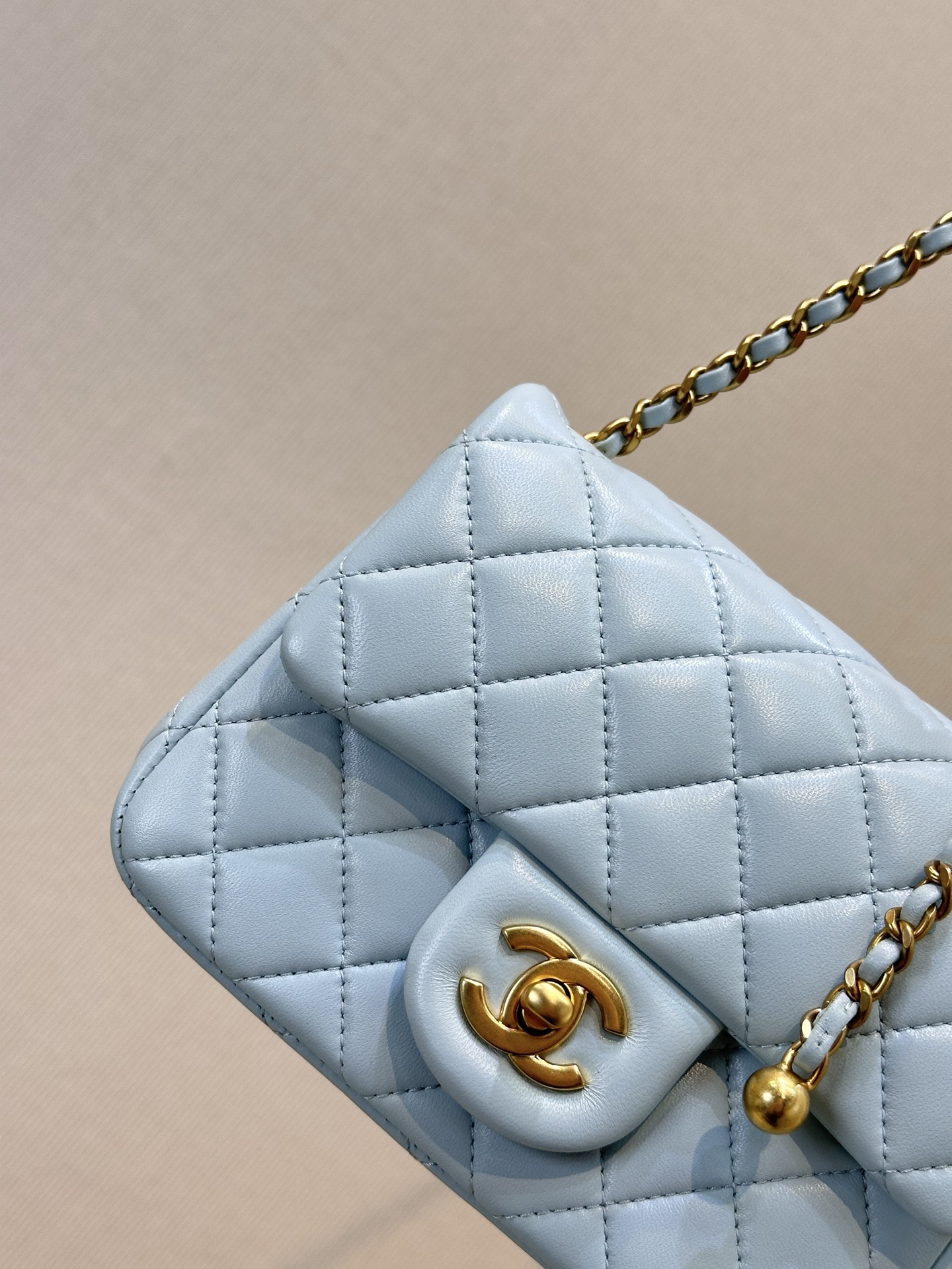 Chanel Quilted Lambskin Chain Shoulder Bag with Gold Ball Detail - Image 2