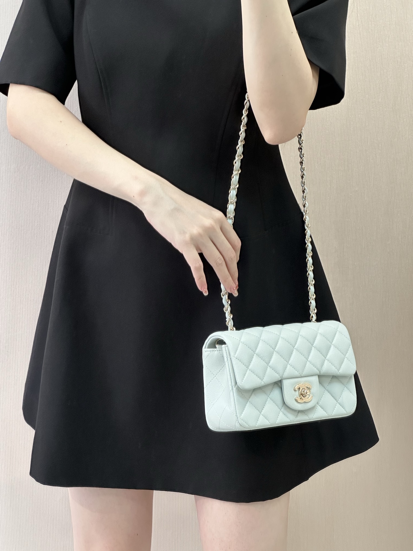 Chanel Classic Flap Mini Crossbody Bag in Light Blue with Light Gold Hardware - Image 2