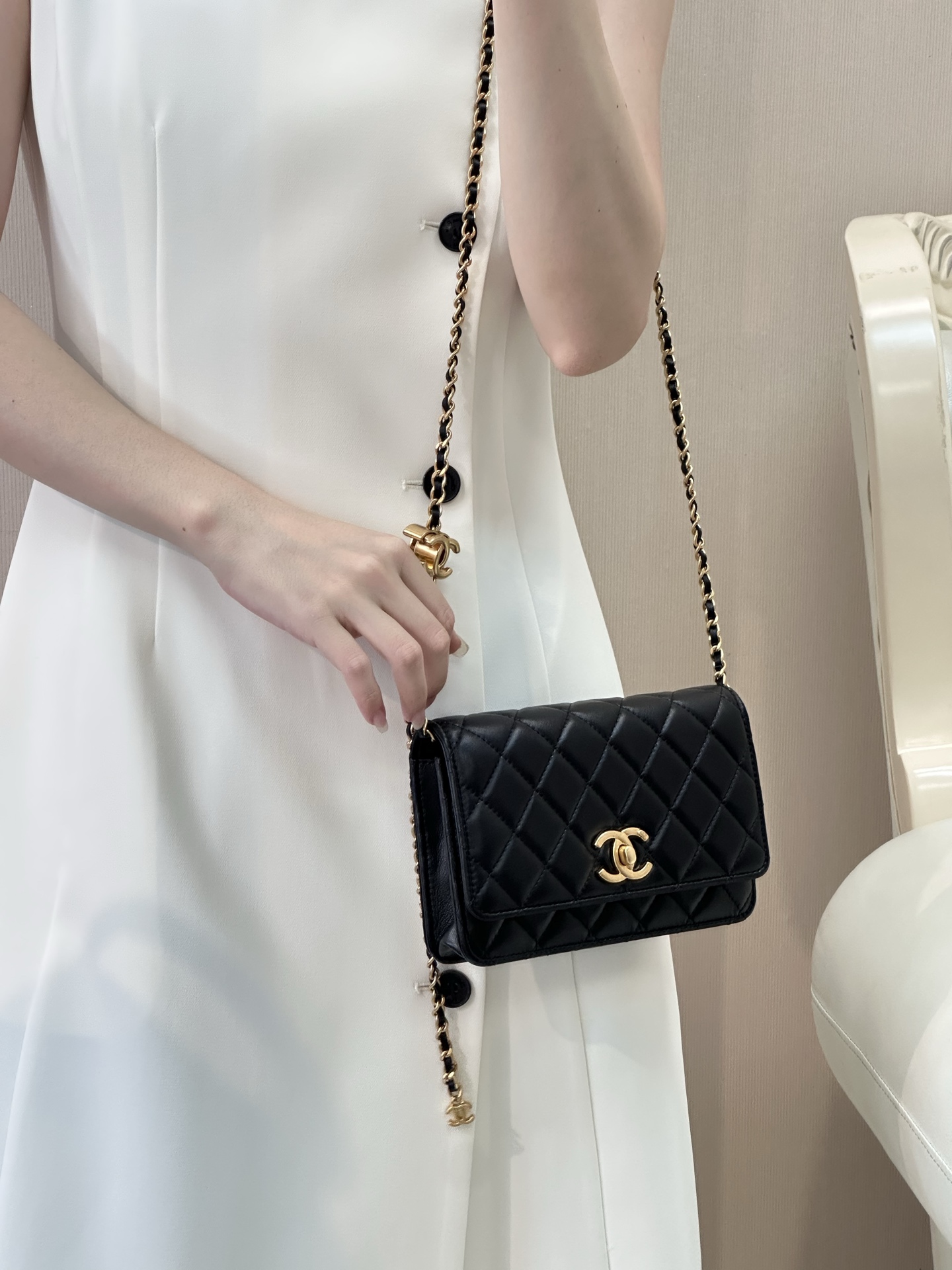 Small Lambskin Crossbody Bag with Classic Logo and Chain Strap - Image 2