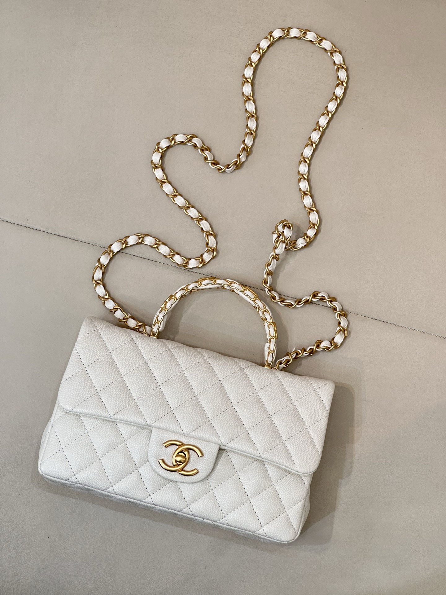 Chanel Mini Classic Flap Bag in White Litchi-Textured Leather - Image 2