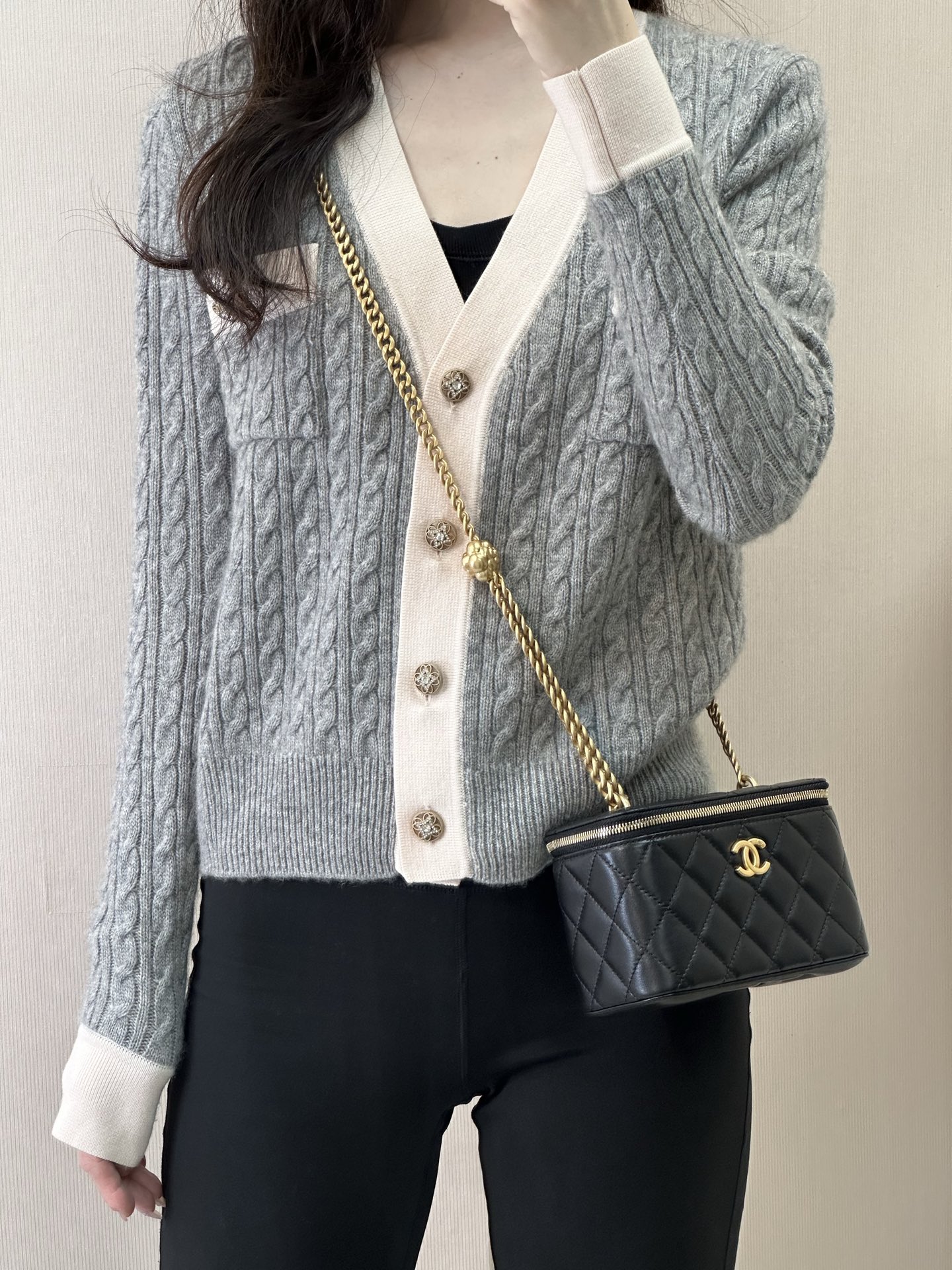 Mini Black Leather Chain Crossbody Bag - Image 2