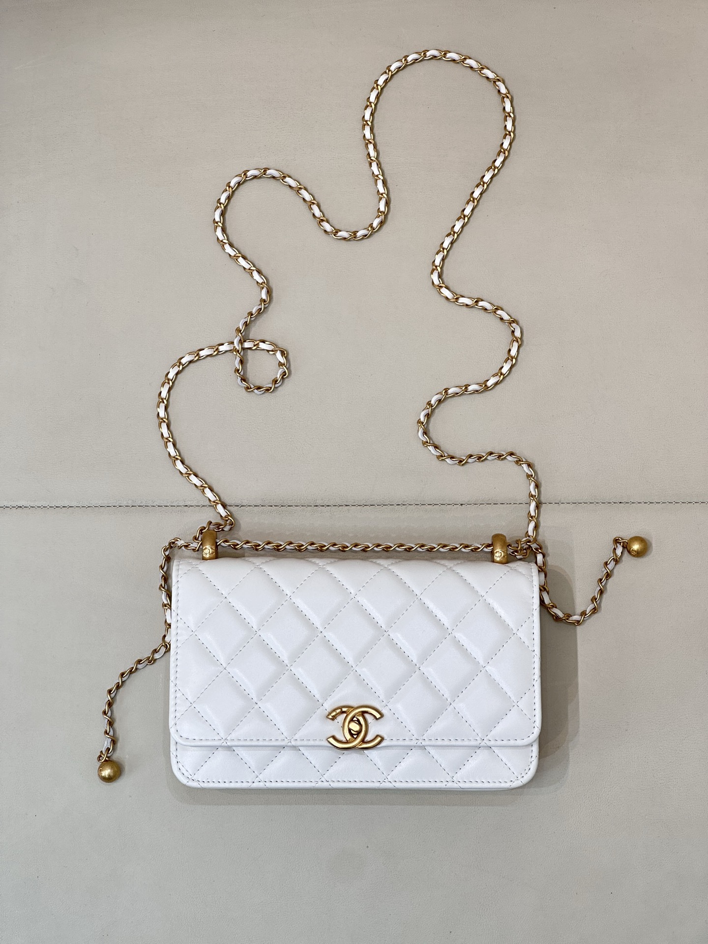 Genuine Leather Double Ball Chain WOC Crossbody Bag - Image 2