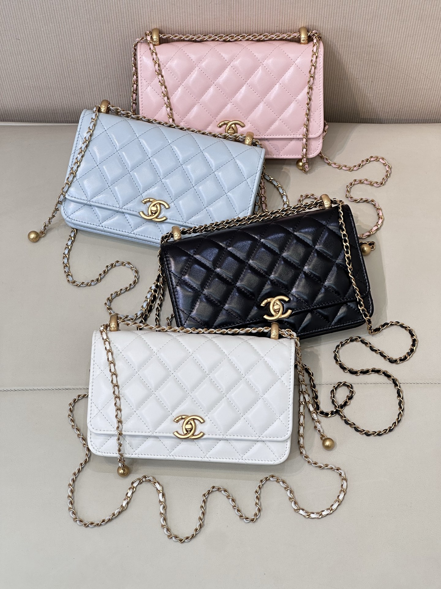 Genuine Leather Double Ball Chain WOC Crossbody Bag - Image 2