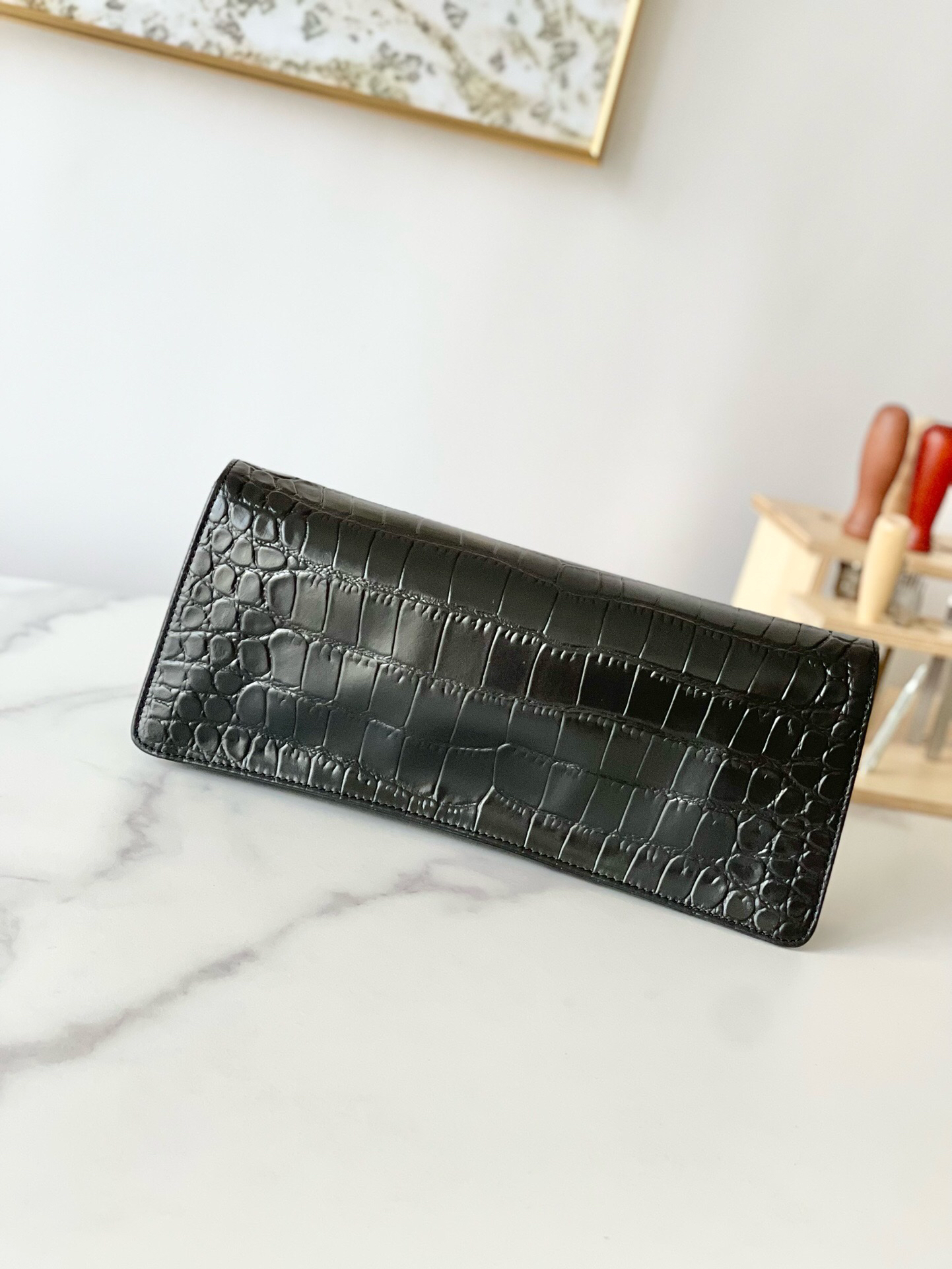 Chanel Black Crocodile Embossed Leather Clutch Evening Bag - Image 2