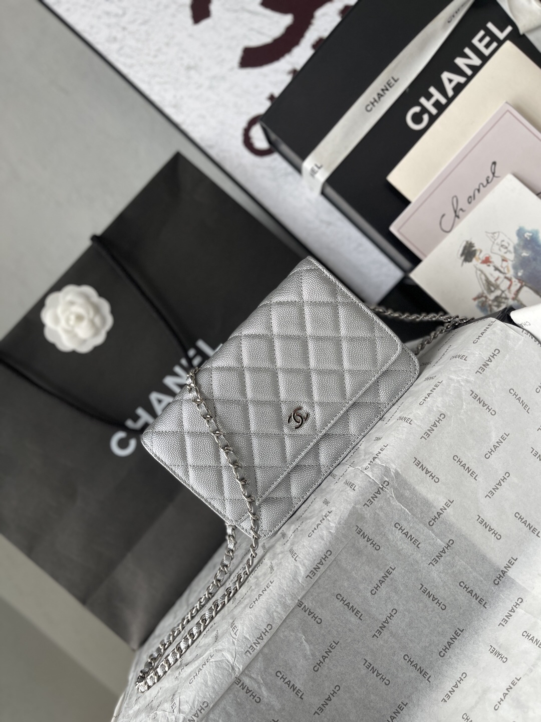 Classic Flap Wallet on Chain in Black Caviar Leather - Image 2