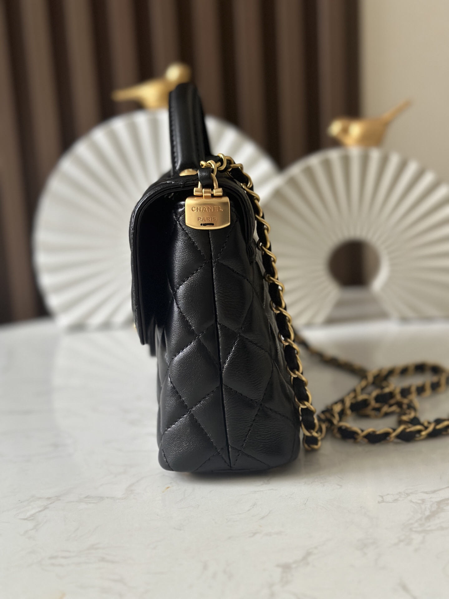 Kelly-Style Handbag in Black with Gold-Tone Hardware - Image 2