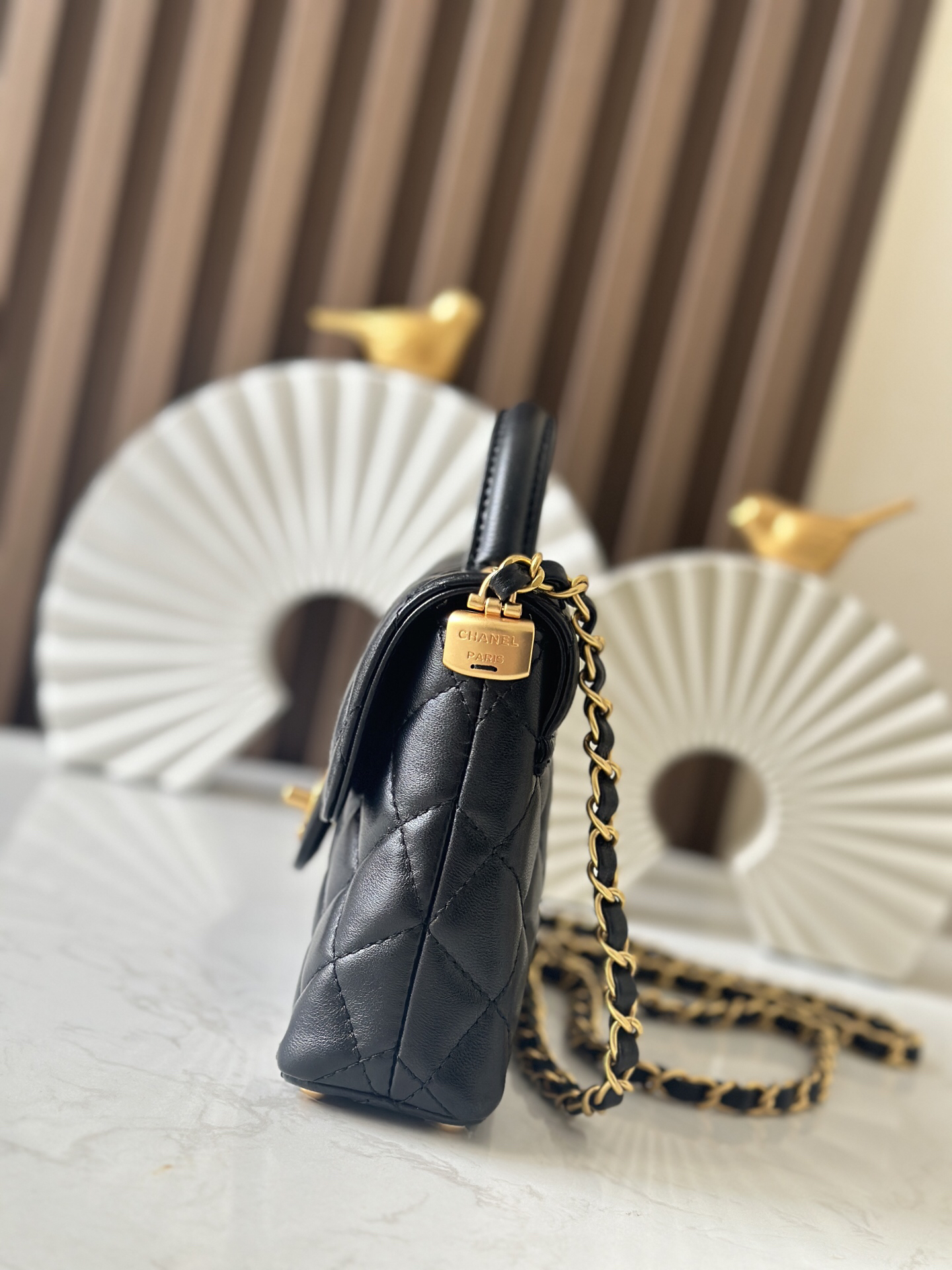 Kelly-Style Black Handbag with Gold-Tone Hardware - Image 2