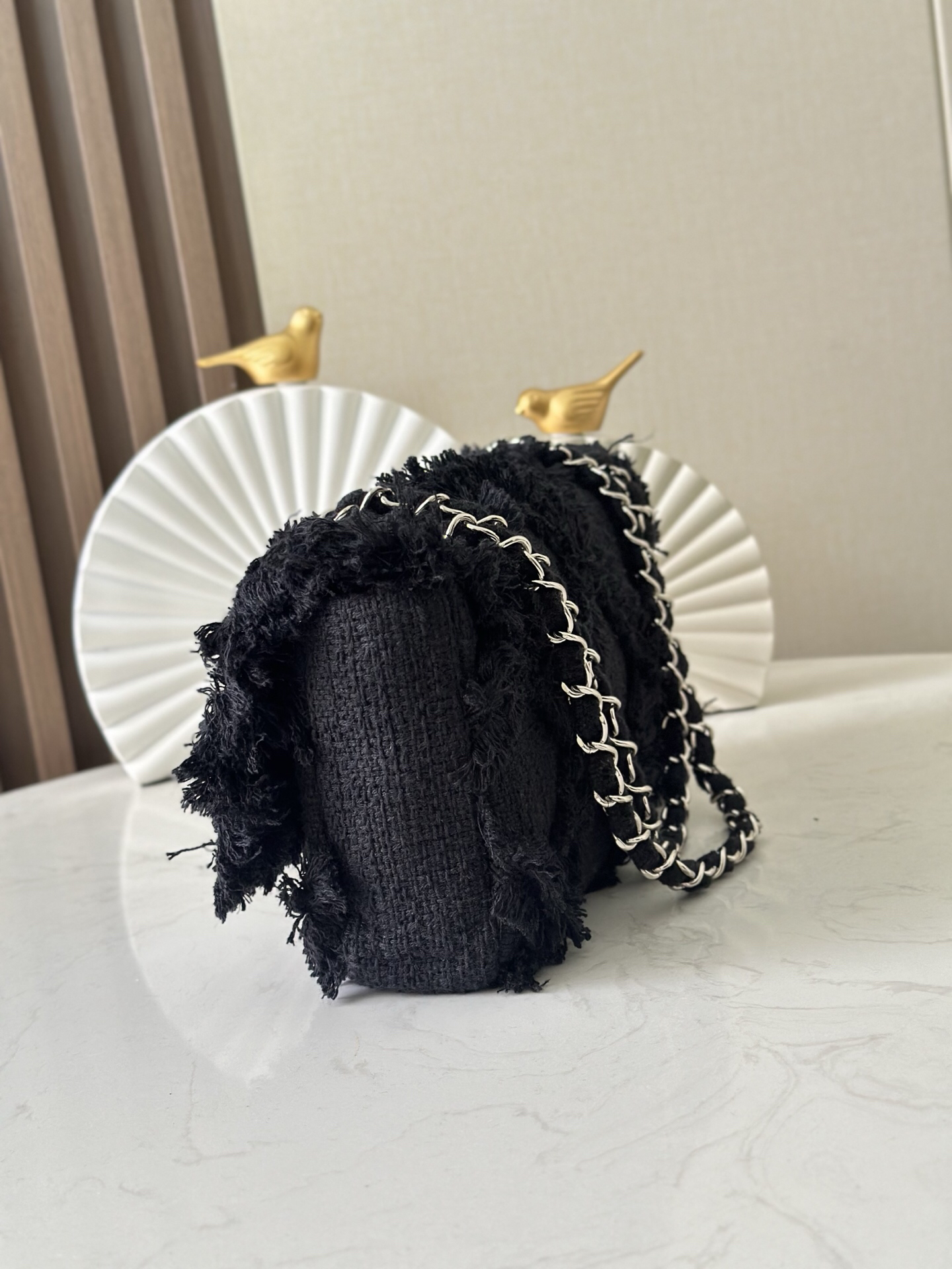 Black Vintage Straw Fringe Handbag - Image 2