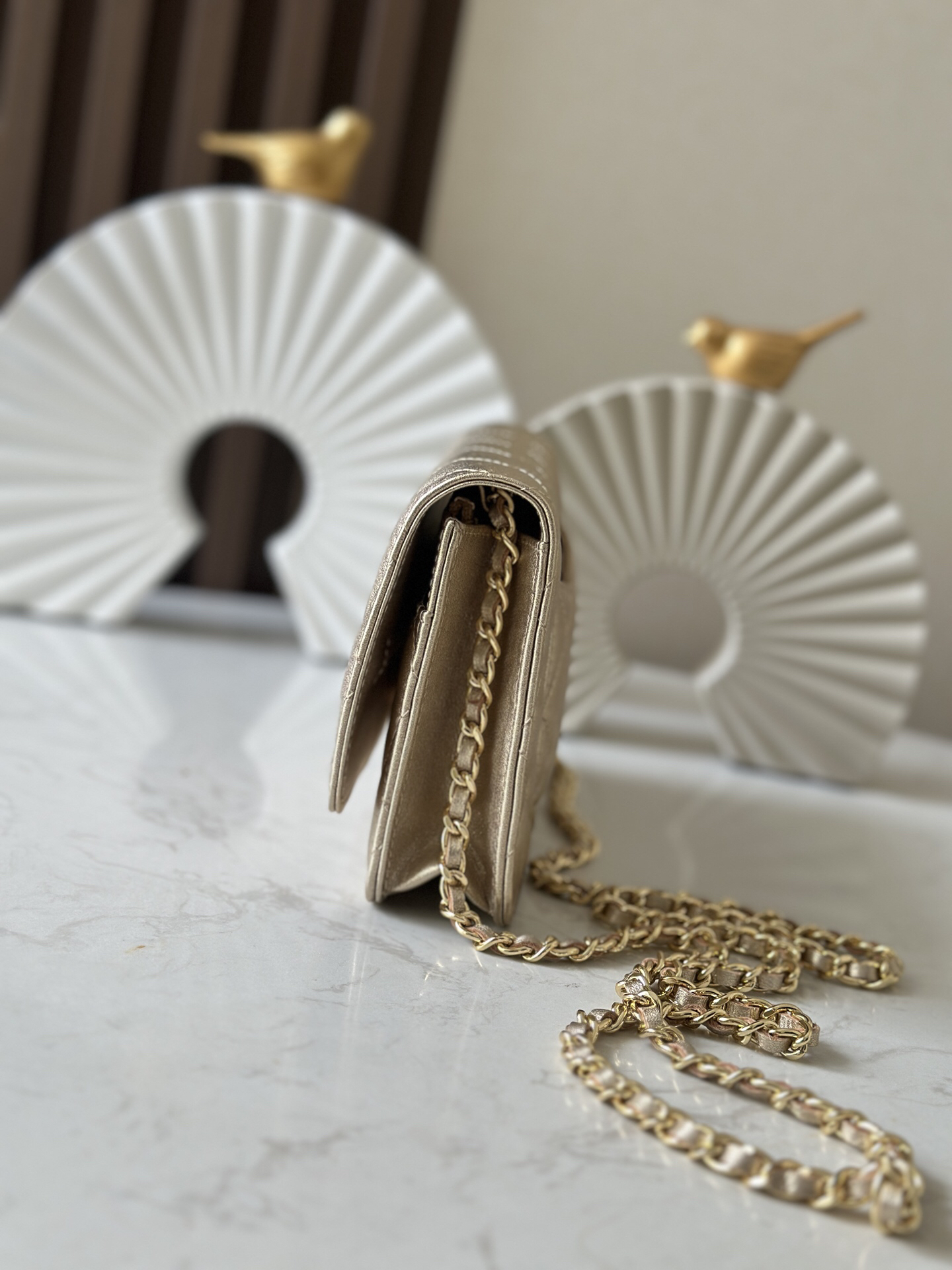 Wallet on Chain in Gold Lambskin - Image 2
