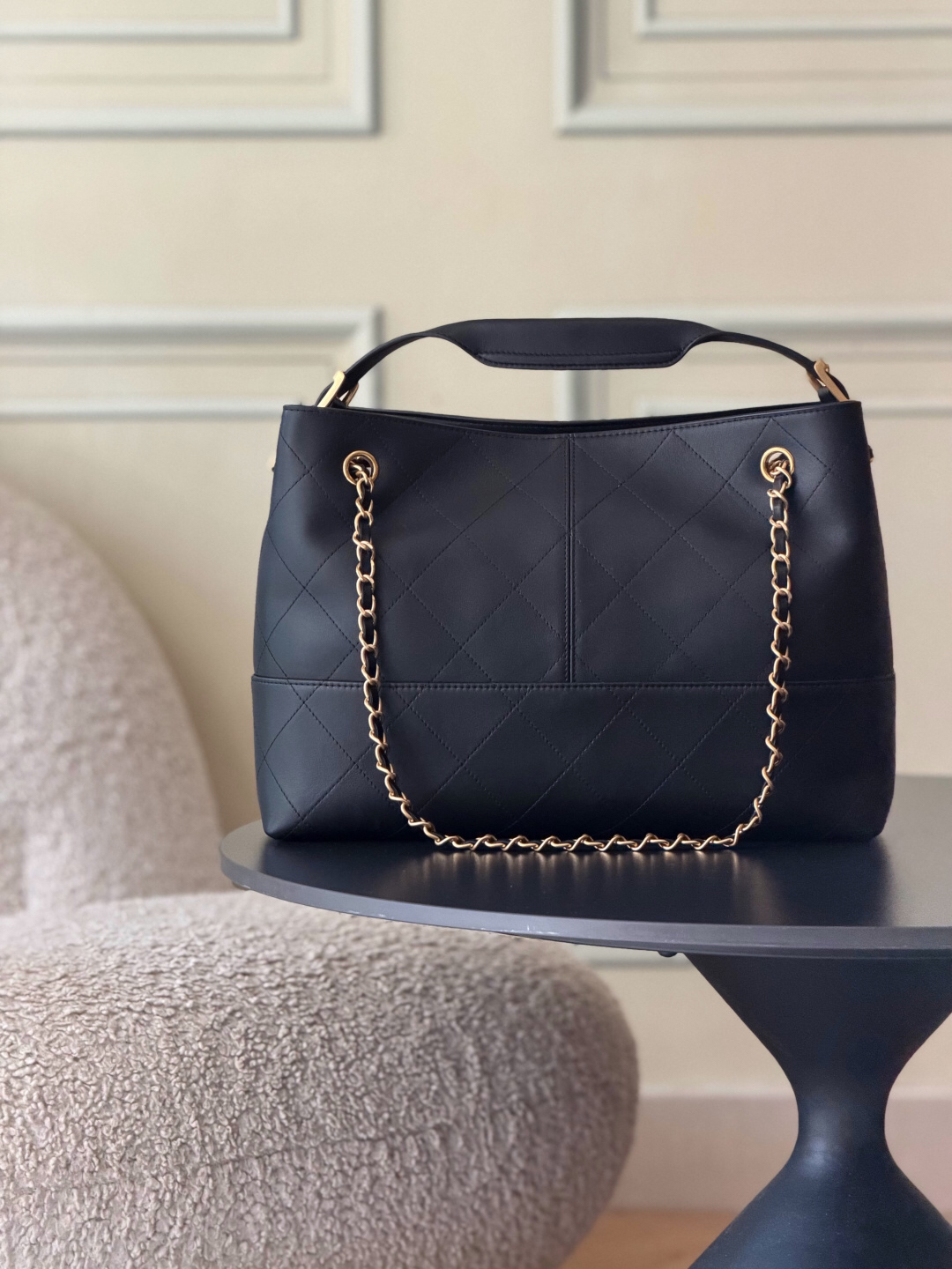 Calfskin Handbag with Diamond Quilting and Contrasting Panels - Image 2