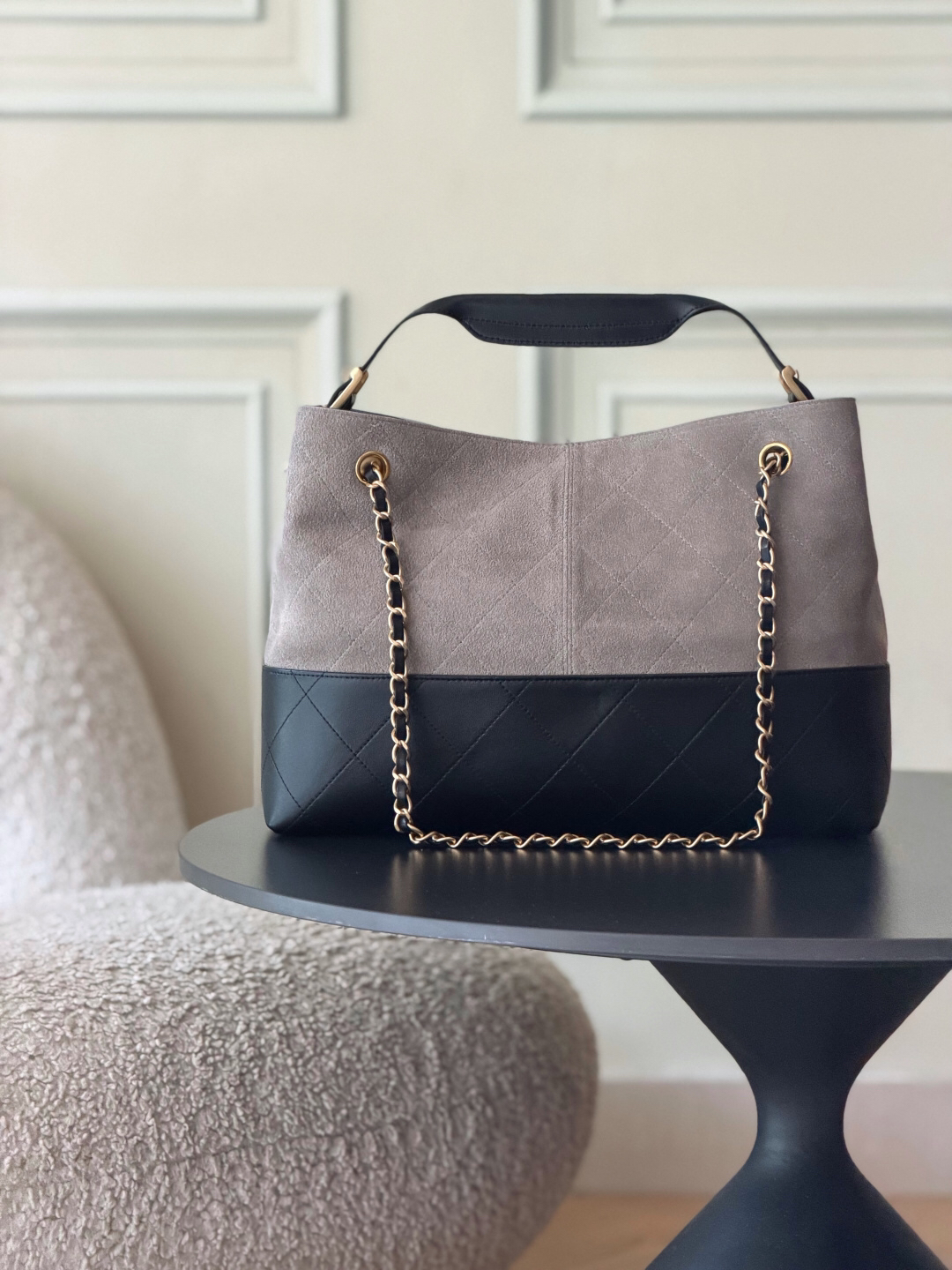 Velvet Handbag with Layered Mini Bag Design - Image 2