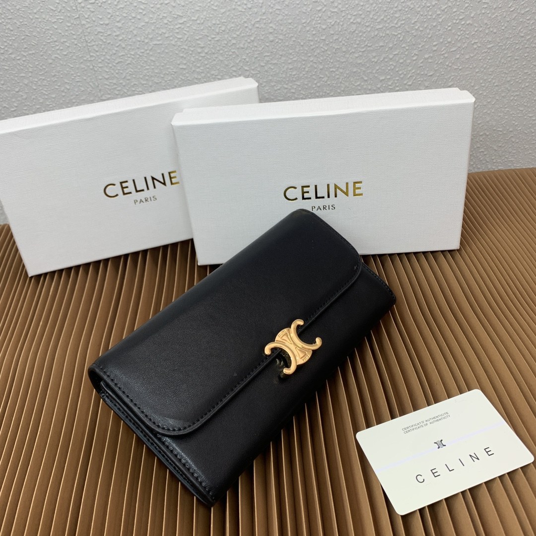 Celine Triomphe Large Glossy Calfskin Wallet - Image 2