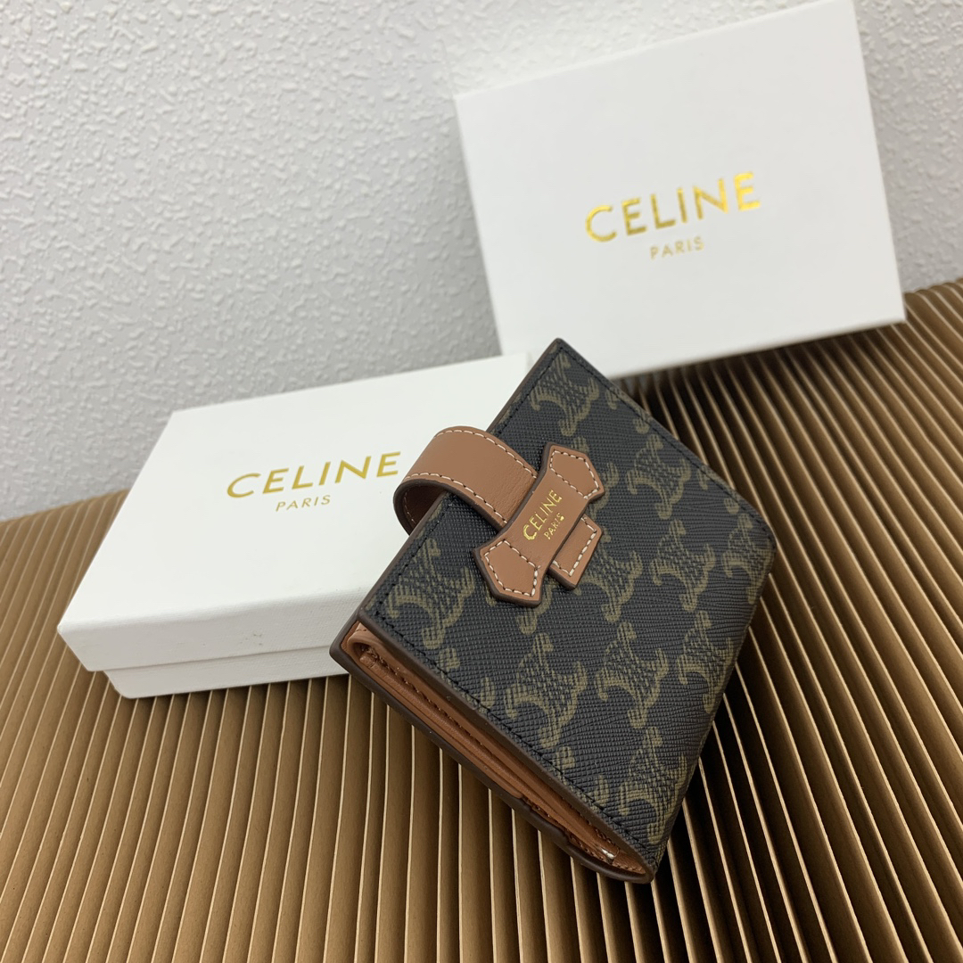 Celine Triomphe Small Logo-Print Leather Wallet - Image 2