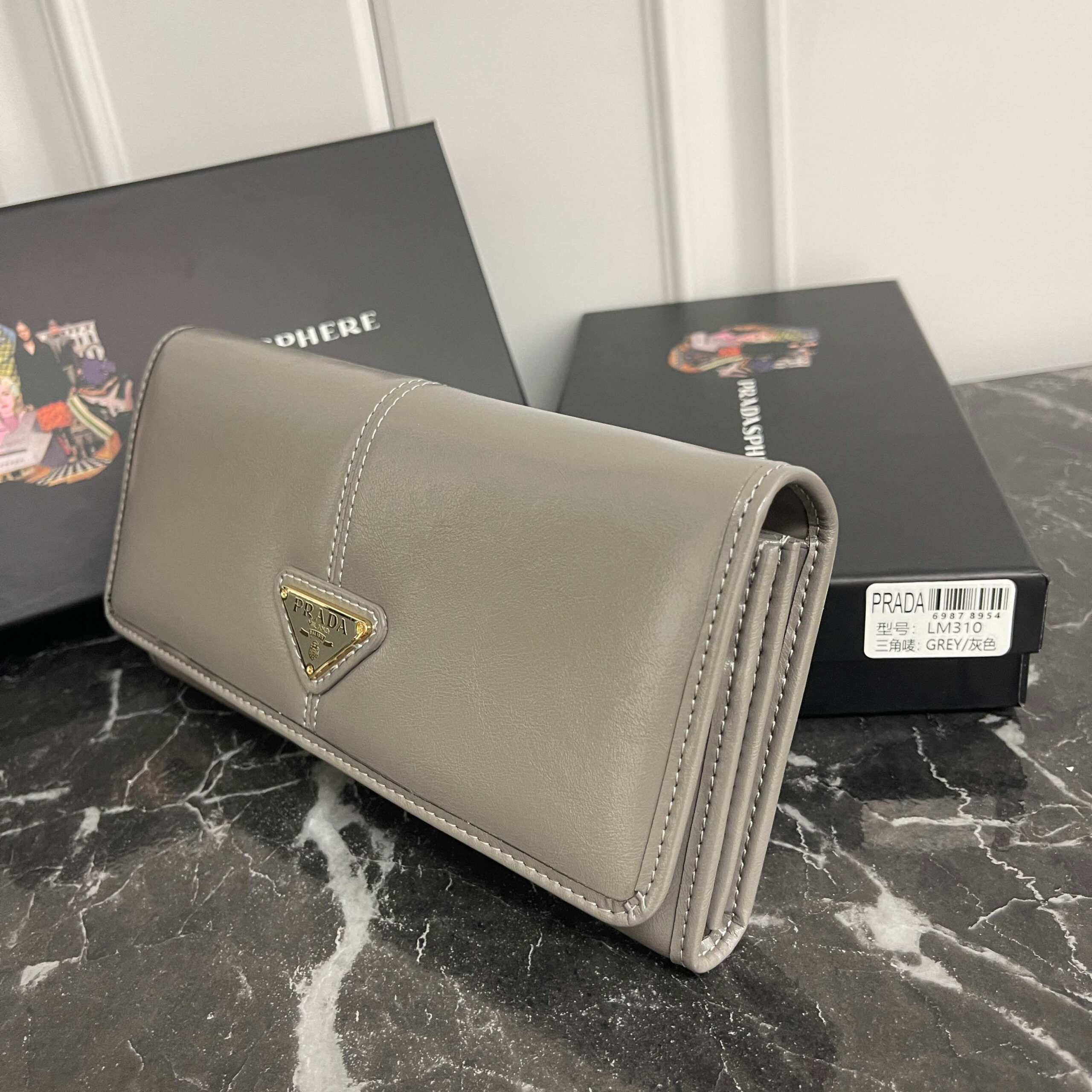 Prada Waxed Leather Wallet with Enamel Metal Triangular Logo - Image 2