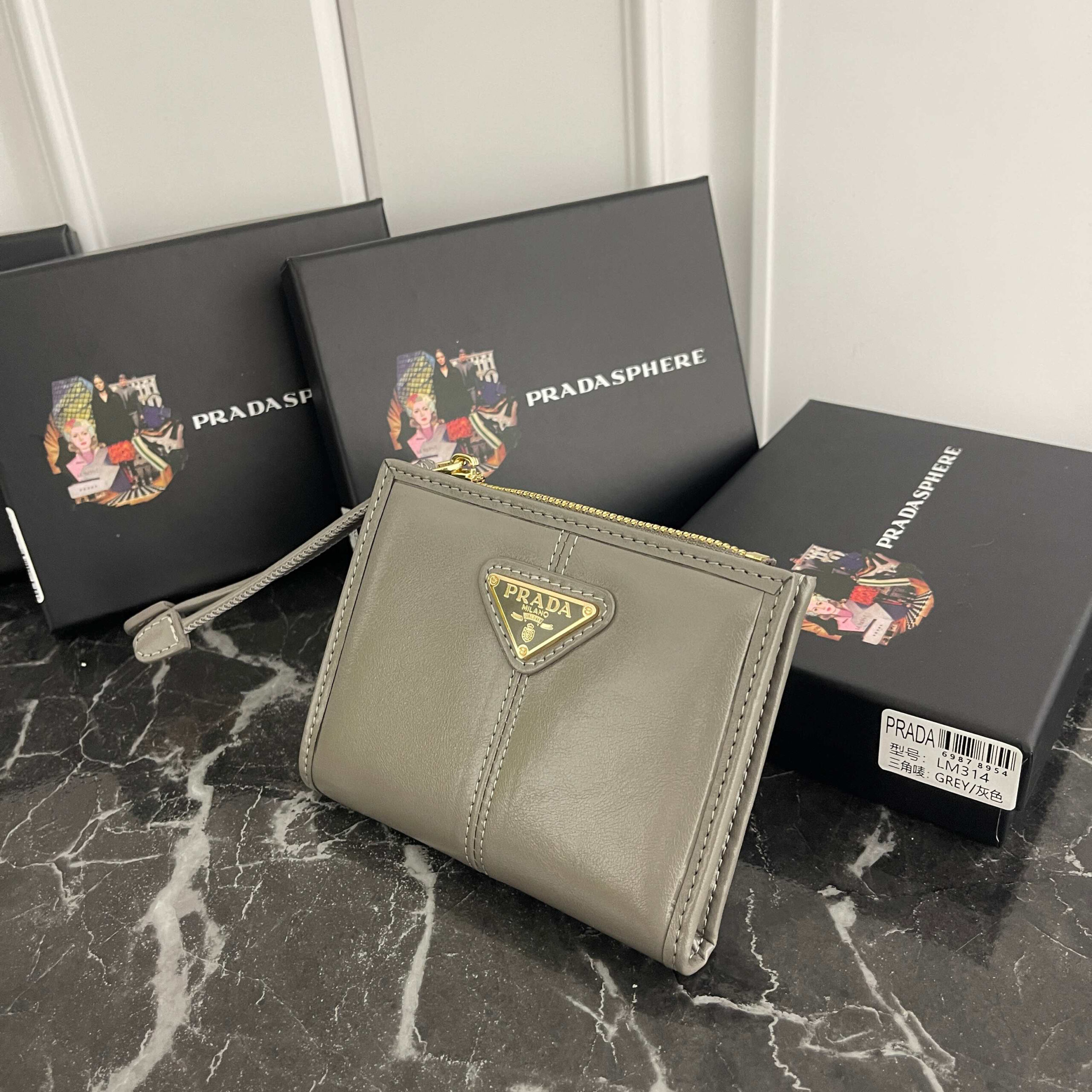 Prada Small Oil-Wax Leather Wallet with Triangular Enamel Logo - Image 2