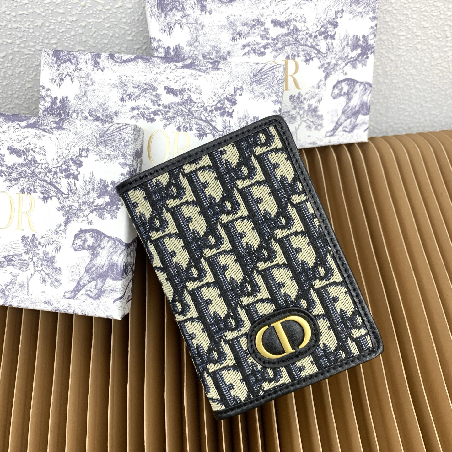 Dior Montaigne Card Holder in Blue Dior Oblique Canvas - Image 2