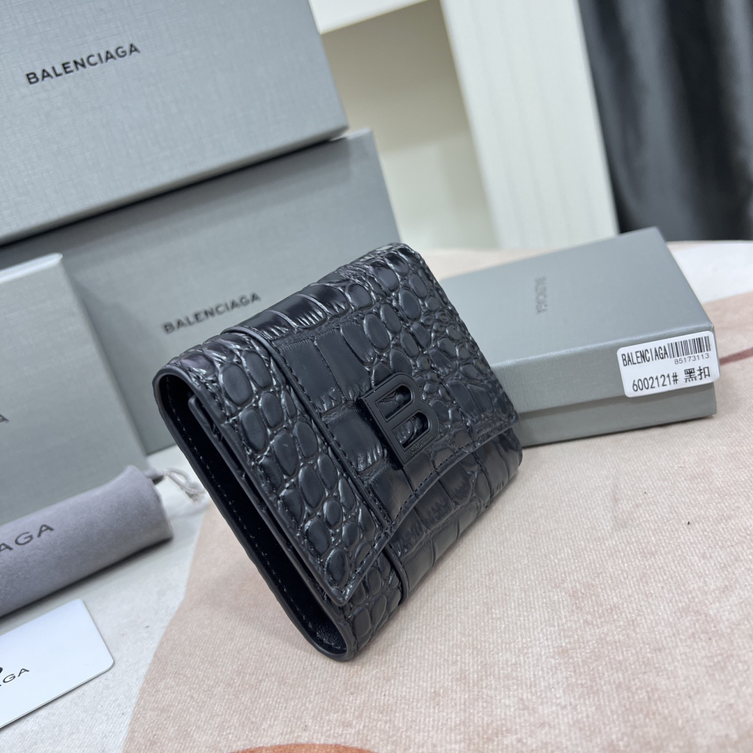 Balenciaga Embossed Leather Mini Wallet, Black - Image 2