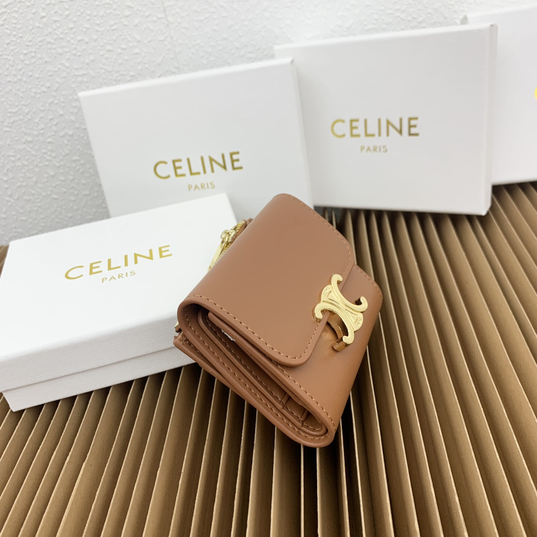 Celine Triomphe Brown Calfskin Compact Wallet - Image 2