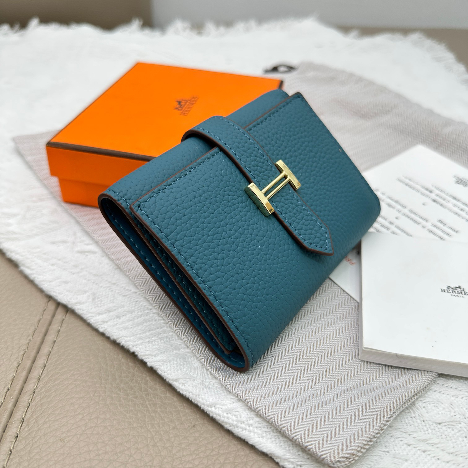 Hermes Togo Leather Trifold Wallet - Image 2